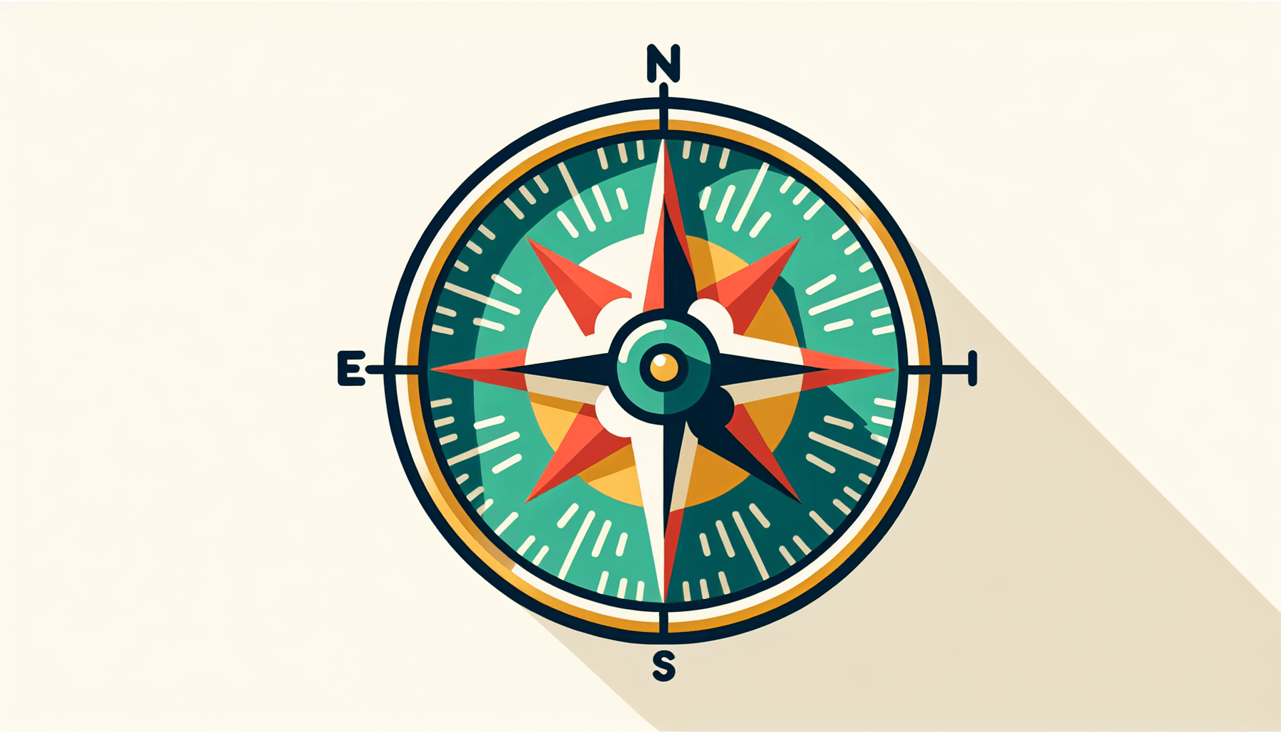 Compass in flat illustration style and white background, red #f47574, green #88c7a8, yellow #fcc44b, and blue #645bc8 colors.