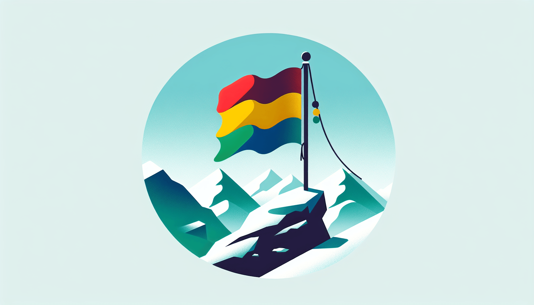 Summit flag in flat illustration style and white background, red #f47574, green #88c7a8, yellow #fcc44b, and blue #645bc8 colors.