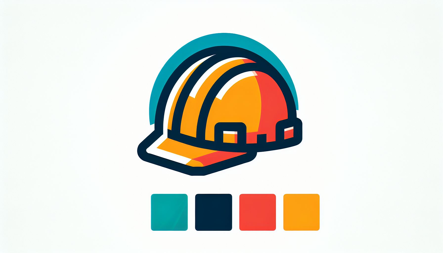 Hard hat in flat illustration style and white background, red #f47574, green #88c7a8, yellow #fcc44b, and blue #645bc8 colors.