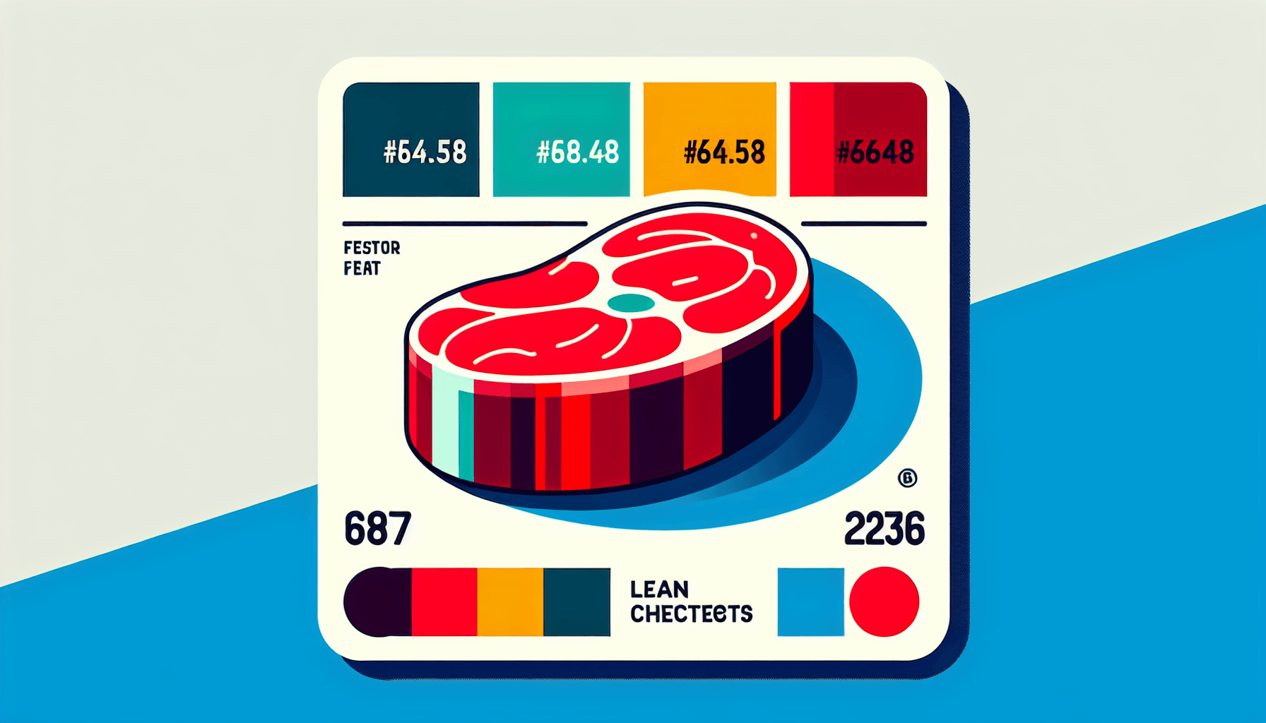 Lean meat in flat illustration style and white background, red #f47574, green #88c7a8, yellow #fcc44b, and blue #645bc8 colors.