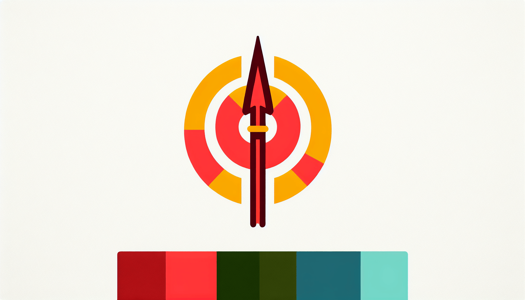 Spear in flat illustration style and white background, red #f47574, green #88c7a8, yellow #fcc44b, and blue #645bc8 colors.