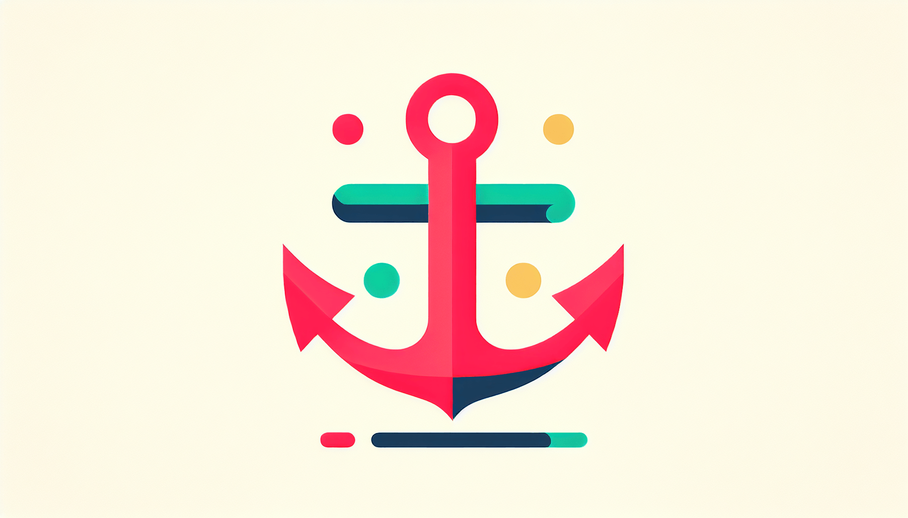 Anchor in flat illustration style and white background, red #f47574, green #88c7a8, yellow #fcc44b, and blue #645bc8 colors.