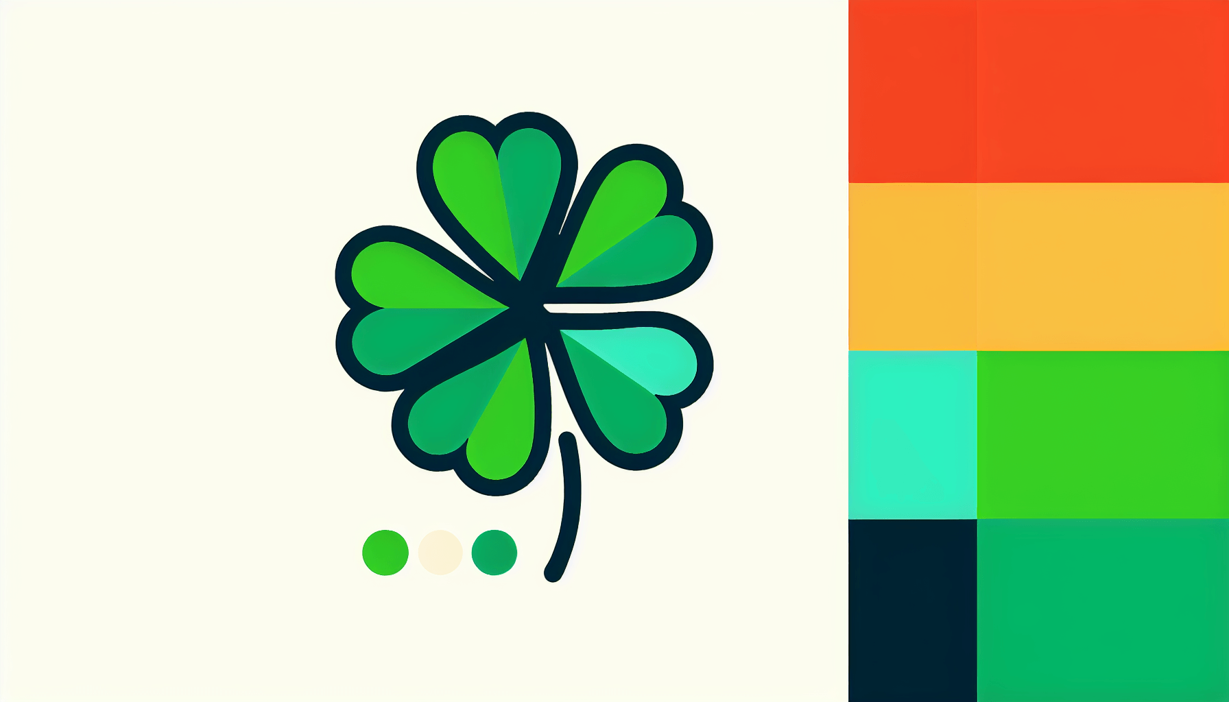 Four-leaf clover in flat illustration style and white background, red #f47574, green #88c7a8, yellow #fcc44b, and blue #645bc8 colors.