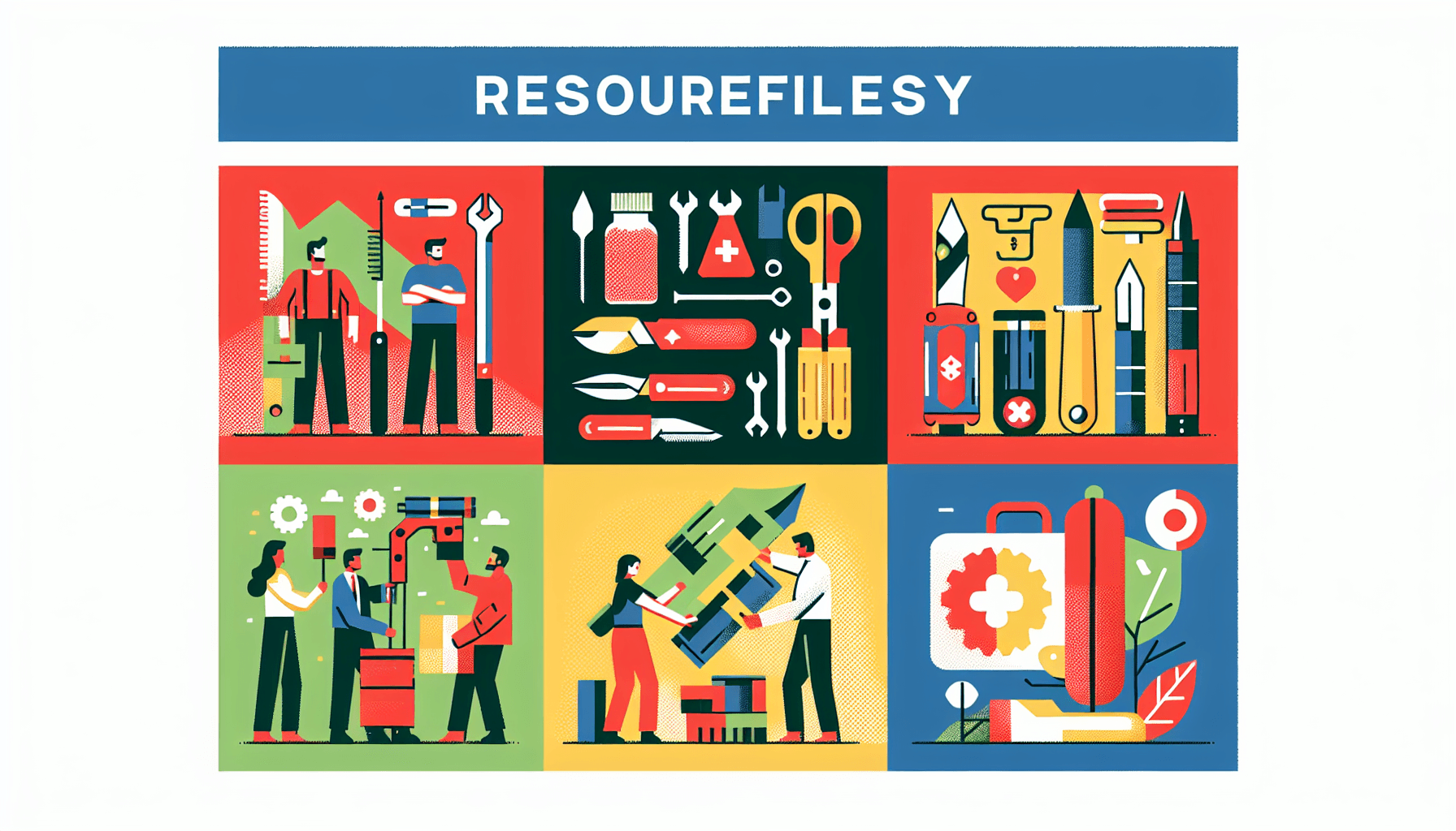 Resourcefulness Best practices in flat illustration style and white background, red #f47574, green #88c7a8, yellow #fcc44b, and blue #645bc8 colors.
