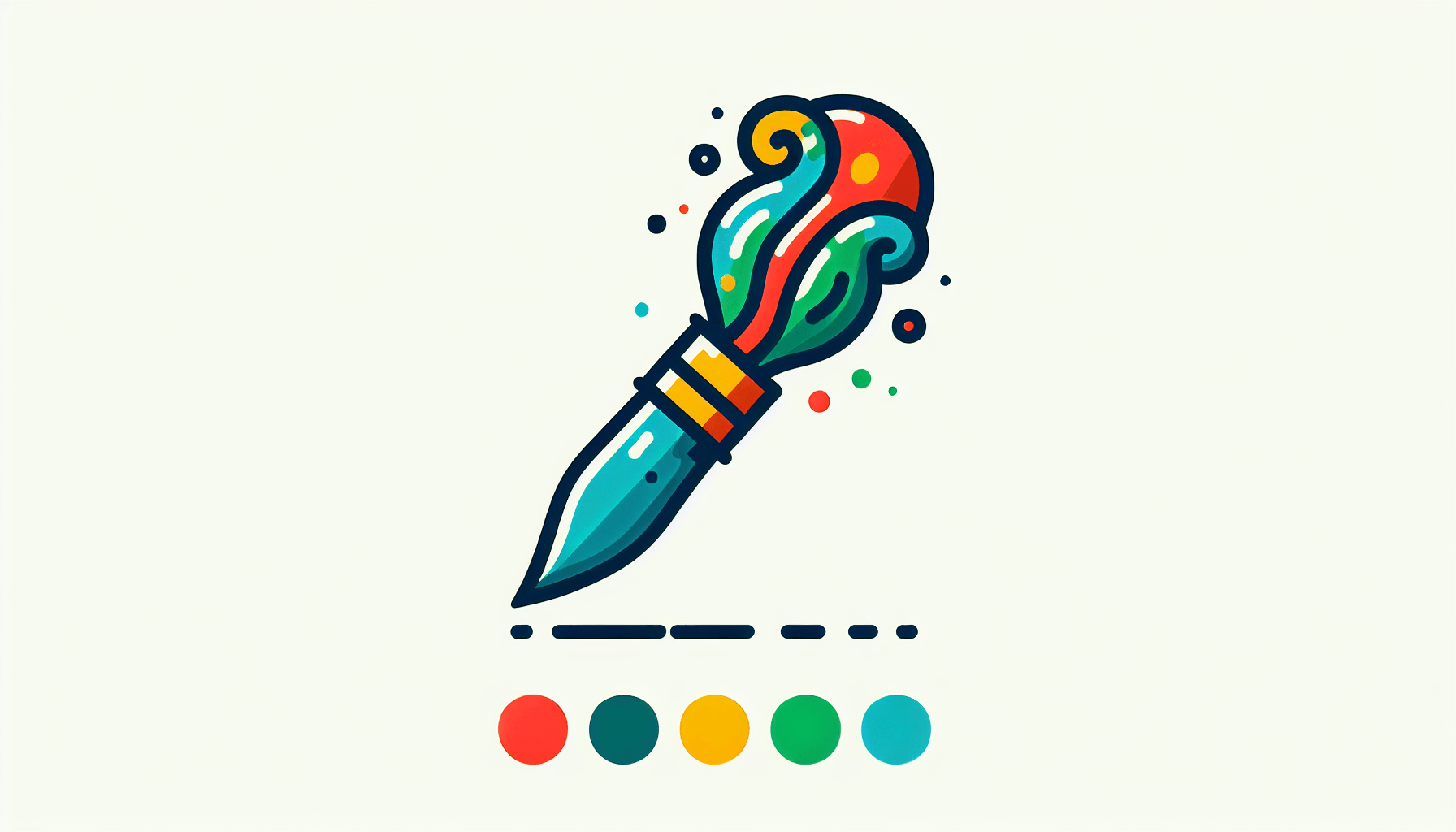 Paintbrush in flat illustration style and white background, red #f47574, green #88c7a8, yellow #fcc44b, and blue #645bc8 colors.