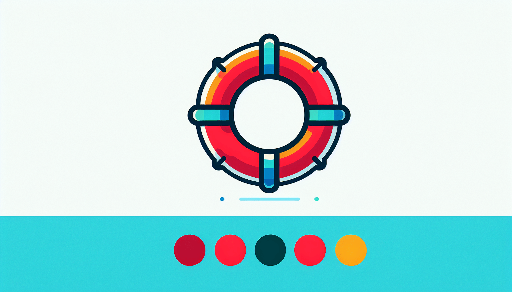 Lifebuoy in flat illustration style and white background, red #f47574, green #88c7a8, yellow #fcc44b, and blue #645bc8 colors.