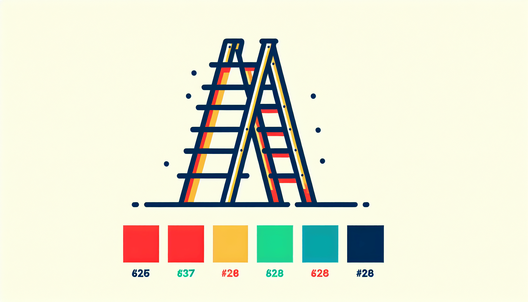 Ladder in flat illustration style and white background, red #f47574, green #88c7a8, yellow #fcc44b, and blue #645bc8 colors.