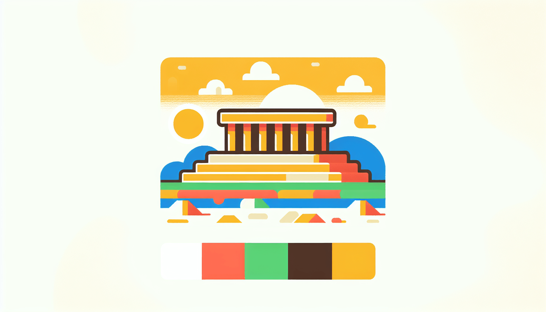 Foundation in flat illustration style and white background, red #f47574, green #88c7a8, yellow #fcc44b, and blue #645bc8 colors.