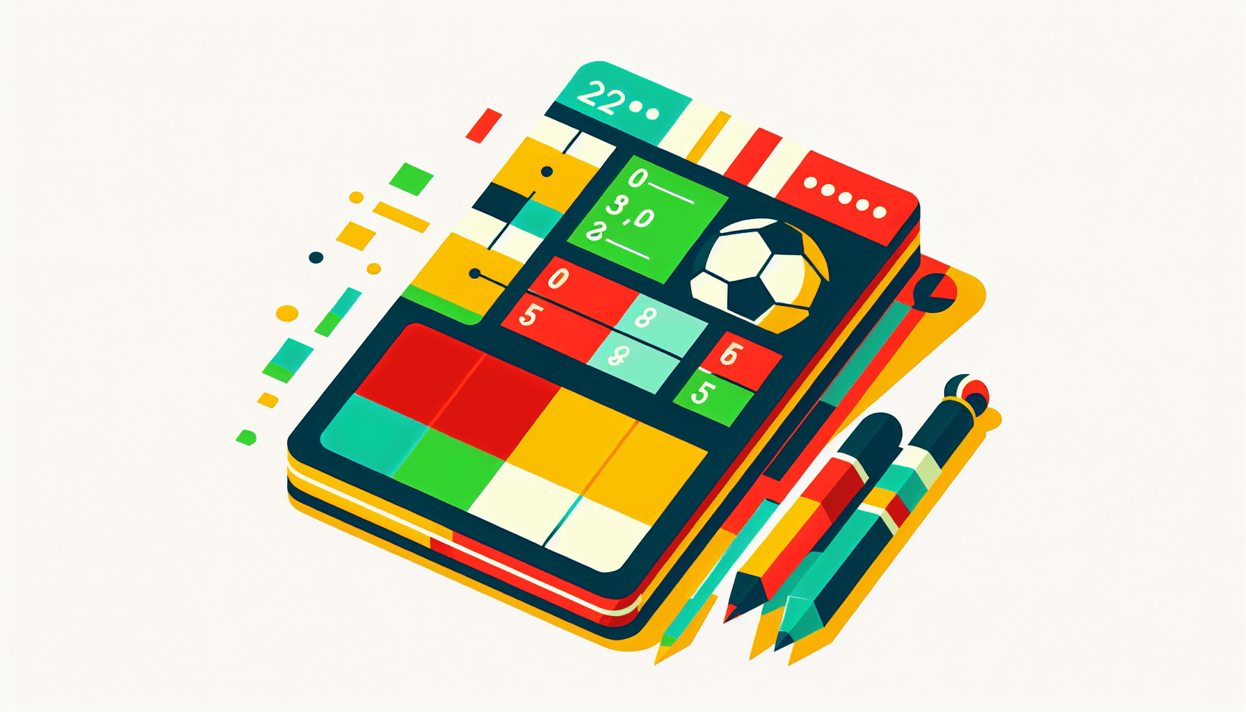 Scorecard in flat illustration style and white background, red #f47574, green #88c7a8, yellow #fcc44b, and blue #645bc8 colors.