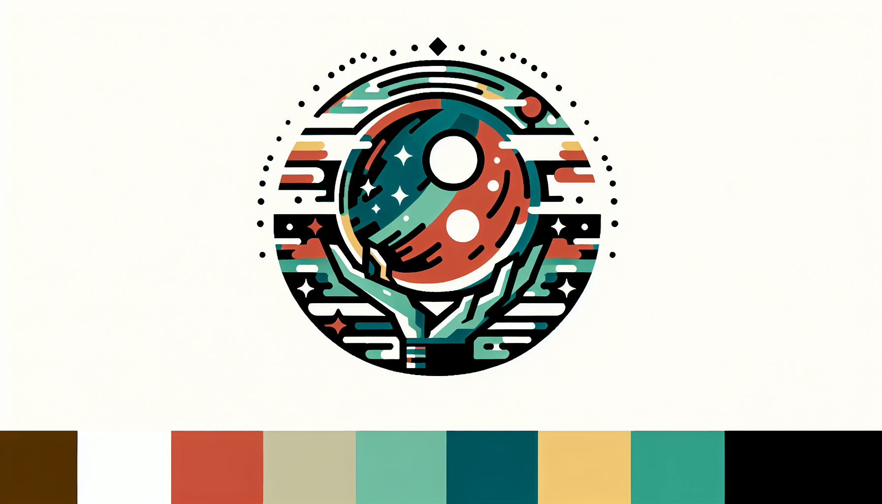Crystal ball in flat illustration style and white background, red #f47574, green #88c7a8, yellow #fcc44b, and blue #645bc8 colors.