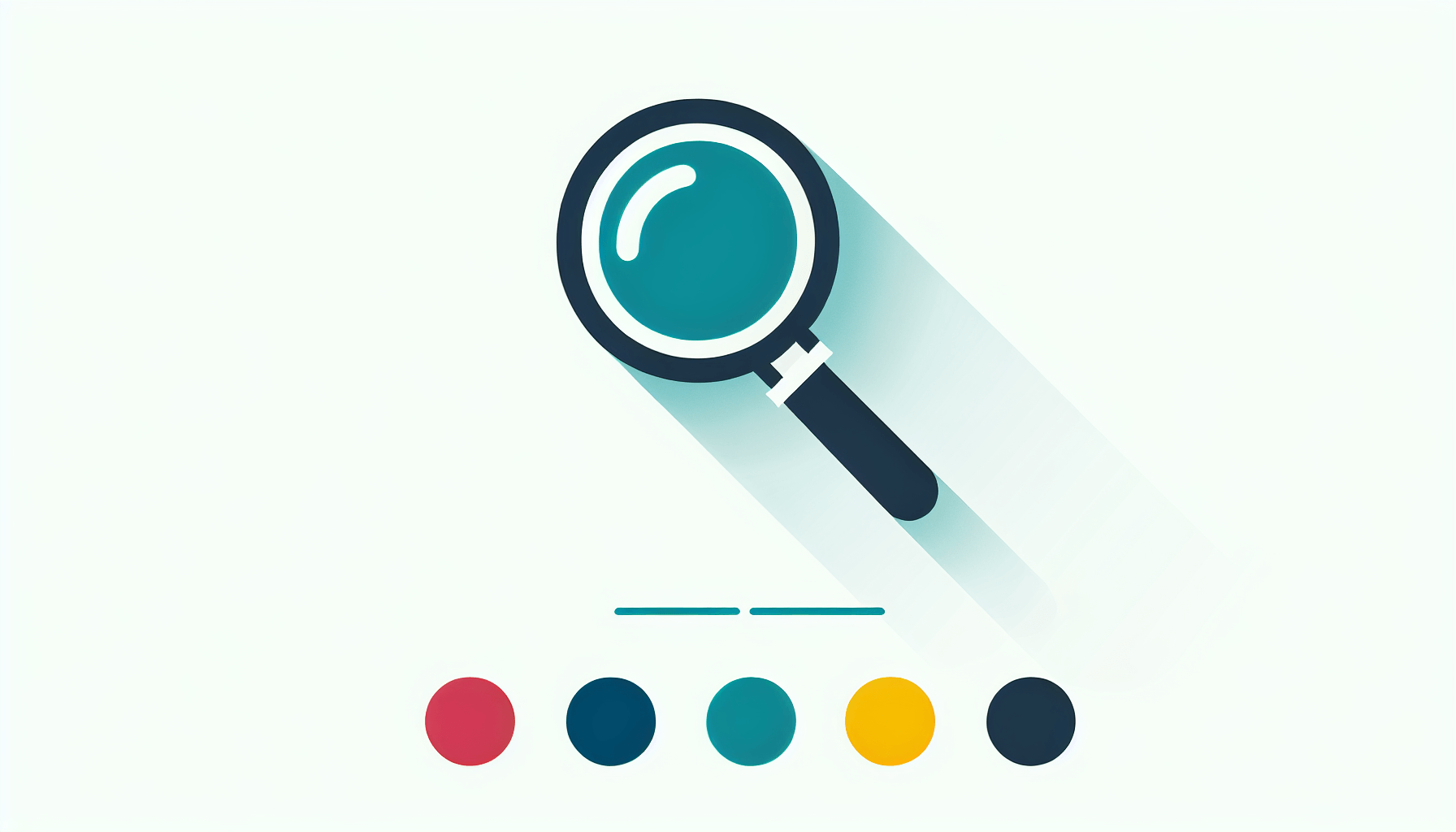 Magnifying glass in flat illustration style and white background, red #f47574, green #88c7a8, yellow #fcc44b, and blue #645bc8 colors.