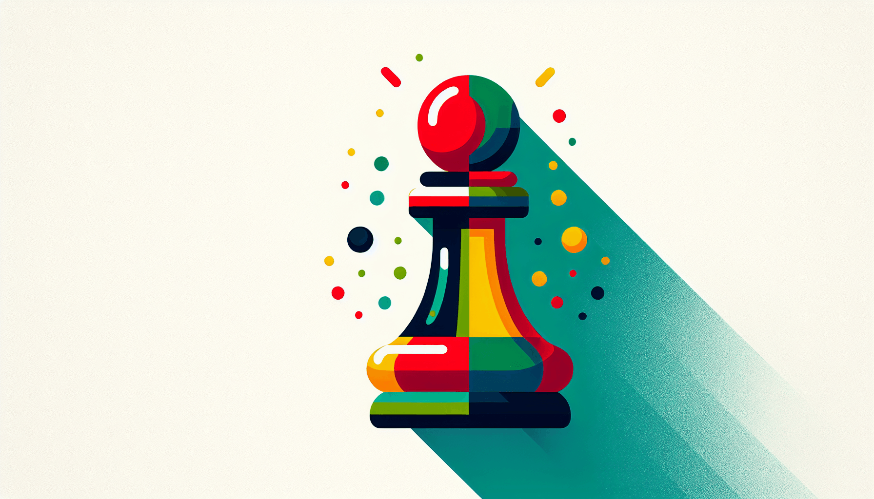 Chess piece in flat illustration style and white background, red #f47574, green #88c7a8, yellow #fcc44b, and blue #645bc8 colors.