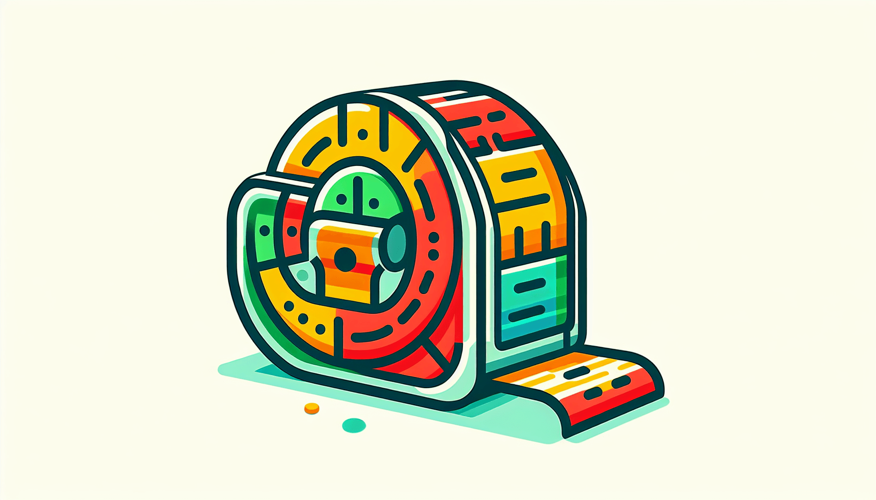 Measuring tape in flat illustration style and white background, red #f47574, green #88c7a8, yellow #fcc44b, and blue #645bc8 colors.