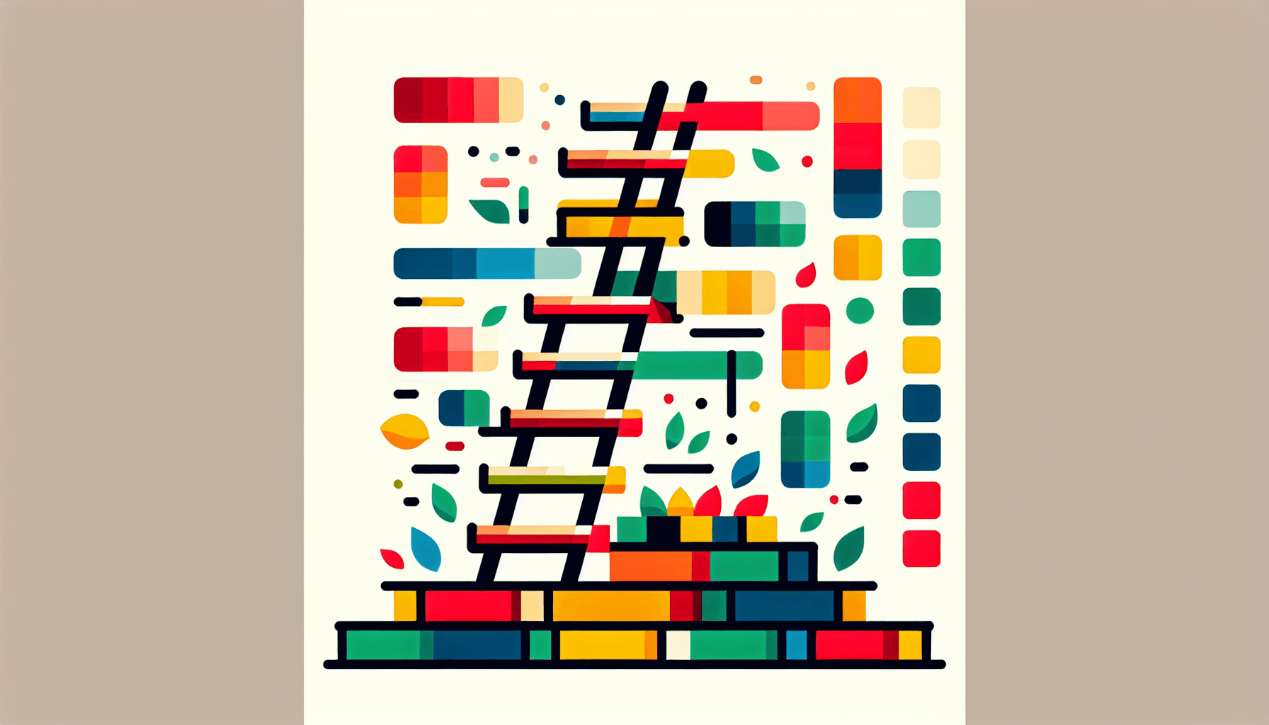 Ladder in flat illustration style and white background, red #f47574, green #88c7a8, yellow #fcc44b, and blue #645bc8 colors.