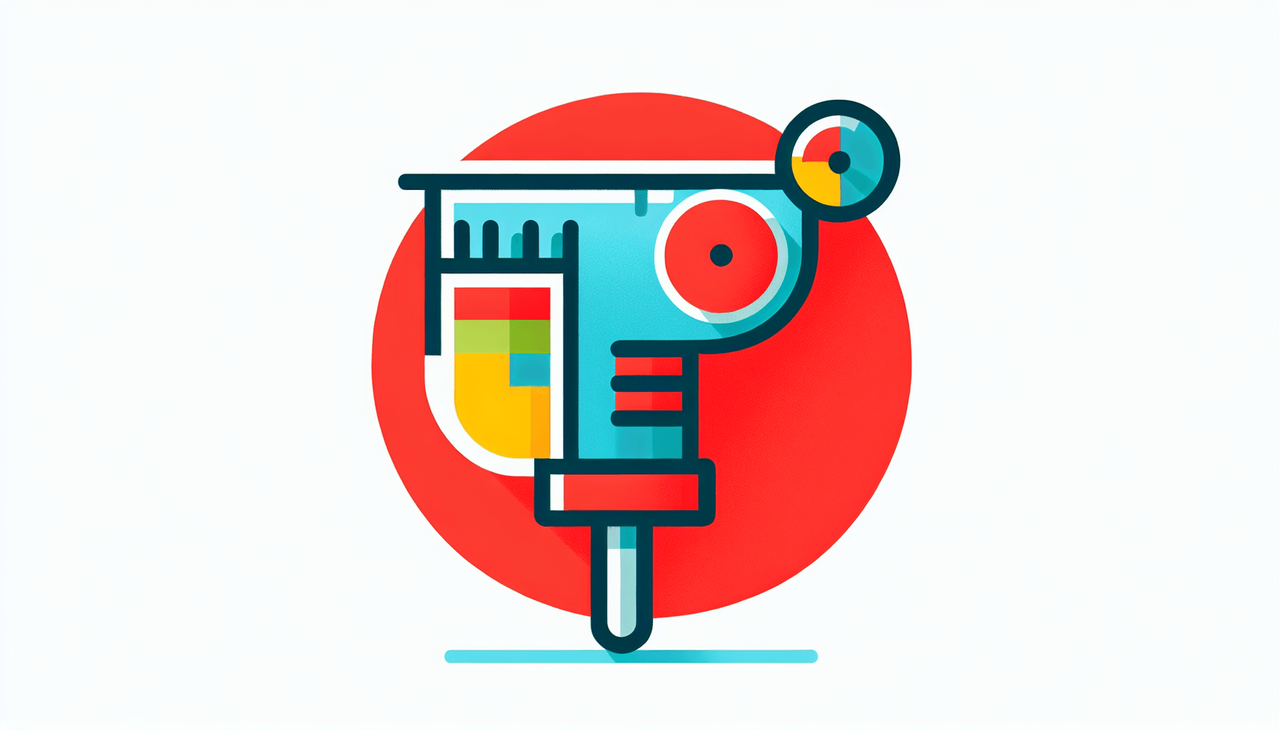 Micrometer in flat illustration style and white background, red #f47574, green #88c7a8, yellow #fcc44b, and blue #645bc8 colors.