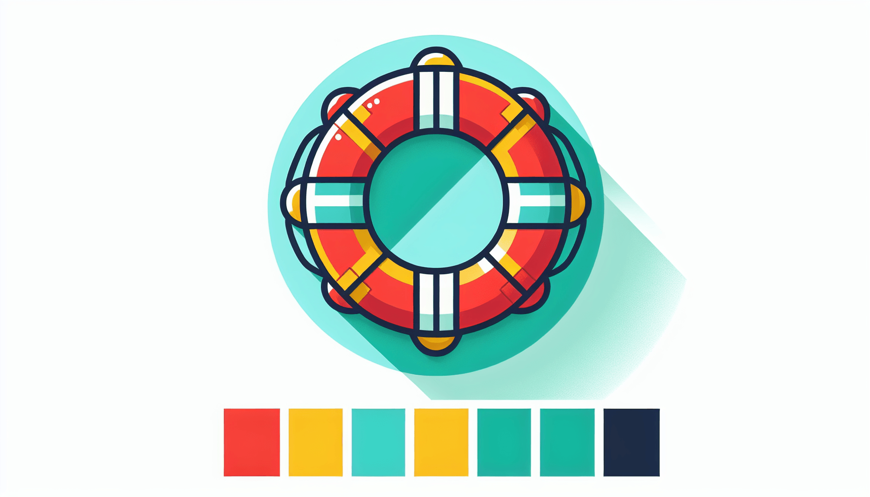 Lifesaver in flat illustration style and white background, red #f47574, green #88c7a8, yellow #fcc44b, and blue #645bc8 colors.