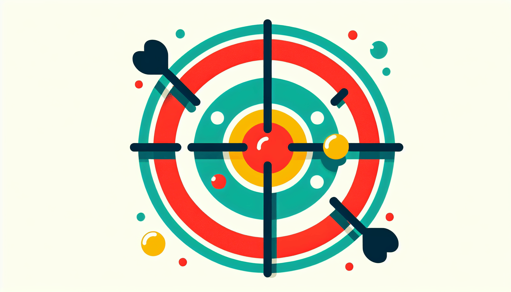 Target in flat illustration style and white background, red #f47574, green #88c7a8, yellow #fcc44b, and blue #645bc8 colors.