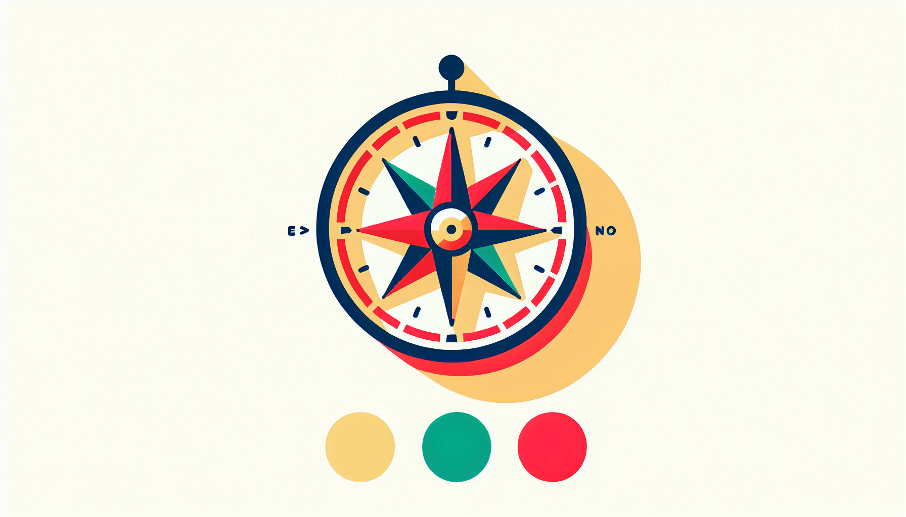 Compass in flat illustration style and white background, red #f47574, green #88c7a8, yellow #fcc44b, and blue #645bc8 colors.