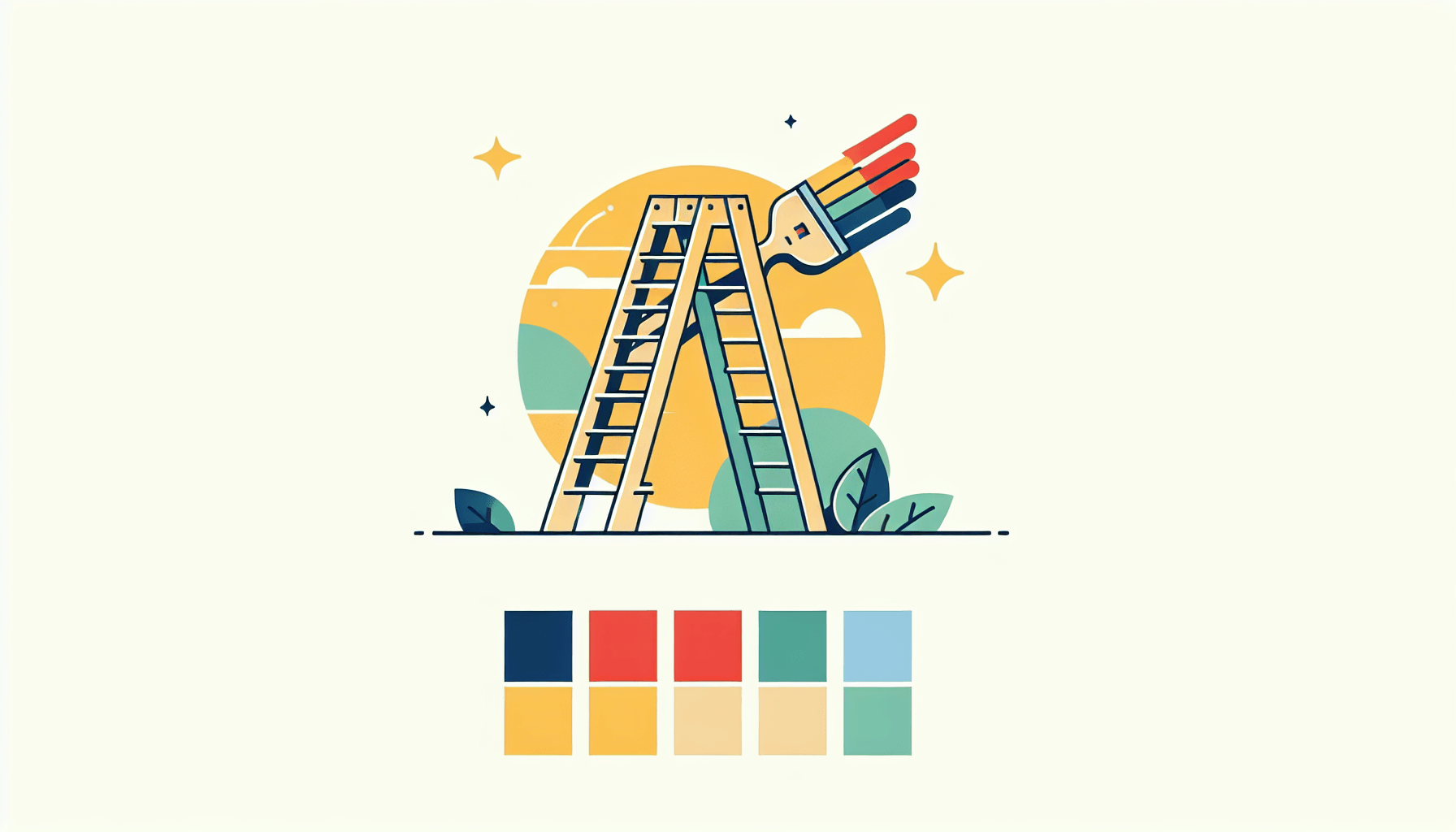 Ladder in flat illustration style and white background, red #f47574, green #88c7a8, yellow #fcc44b, and blue #645bc8 colors.