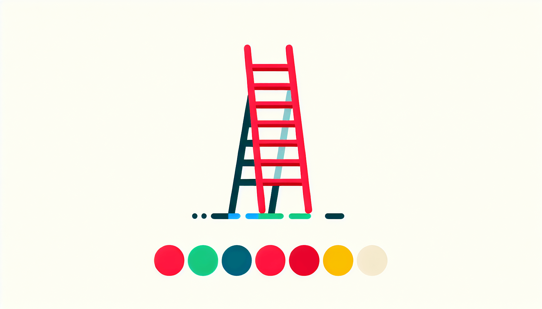 Ladder in flat illustration style and white background, red #f47574, green #88c7a8, yellow #fcc44b, and blue #645bc8 colors.