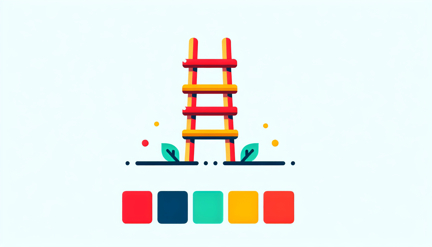 Ladder in flat illustration style and white background, red #f47574, green #88c7a8, yellow #fcc44b, and blue #645bc8 colors.