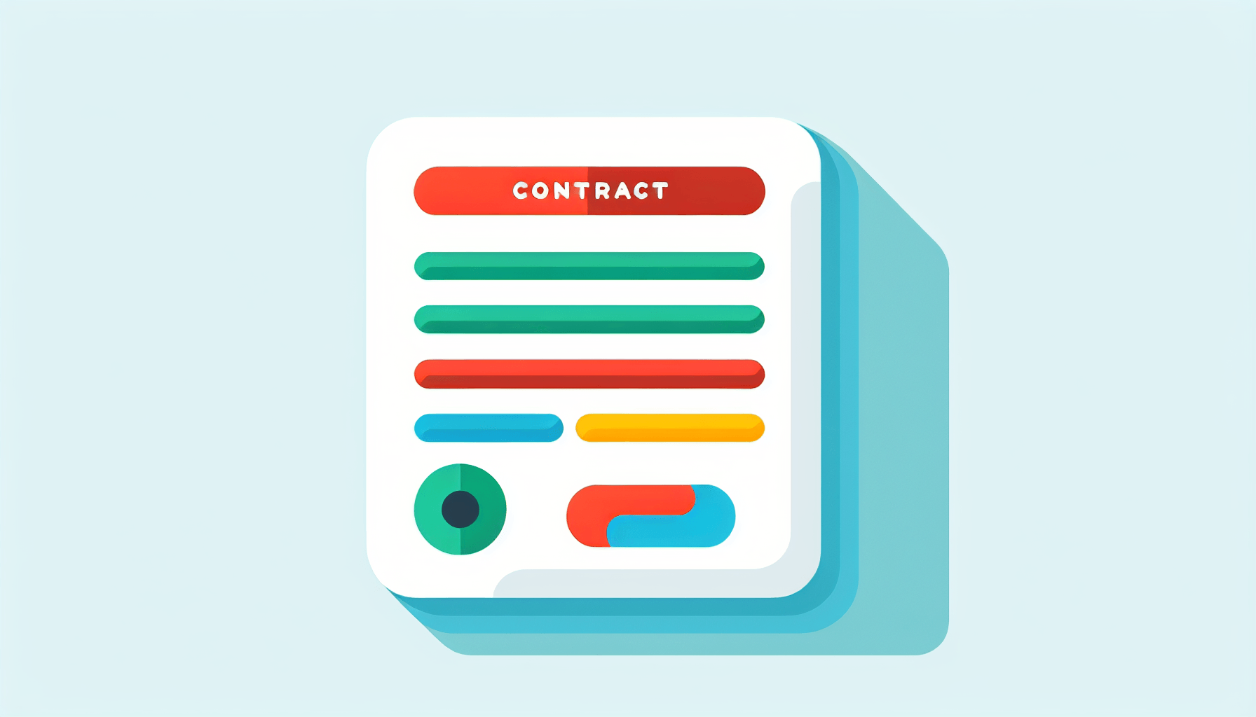 Contract in flat illustration style and white background, red #f47574, green #88c7a8, yellow #fcc44b, and blue #645bc8 colors.