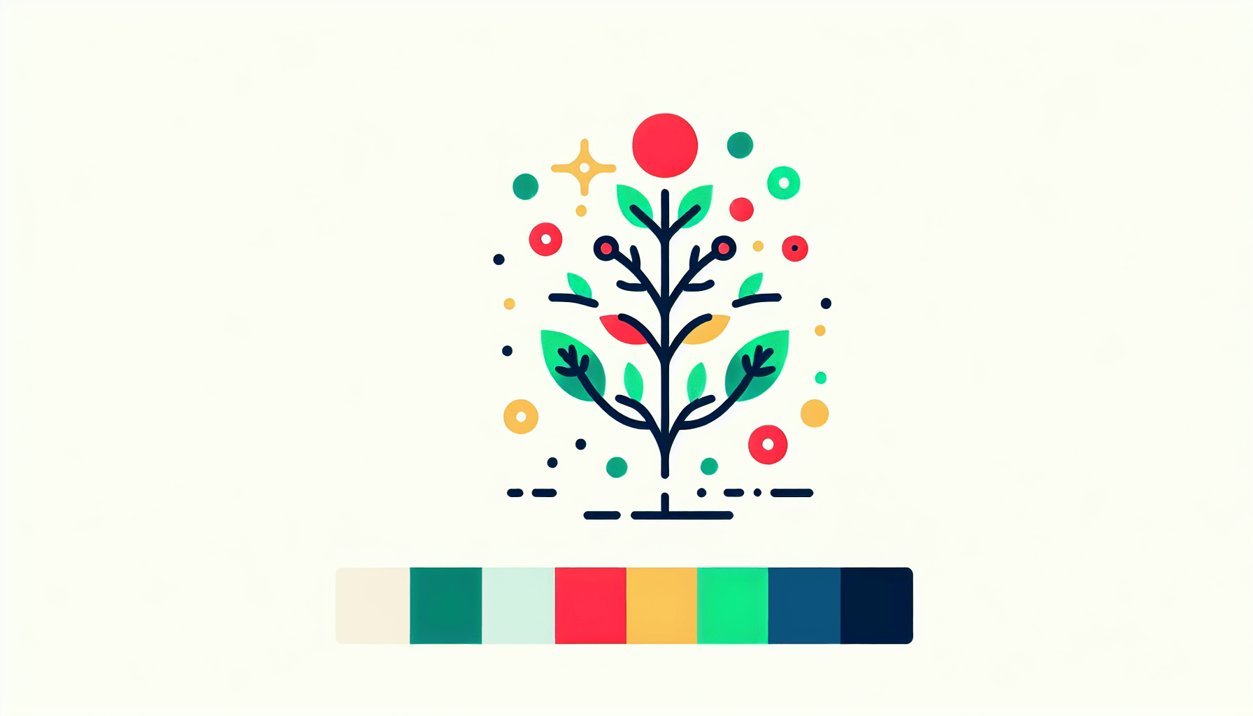 Seedling in flat illustration style and white background, red #f47574, green #88c7a8, yellow #fcc44b, and blue #645bc8 colors.