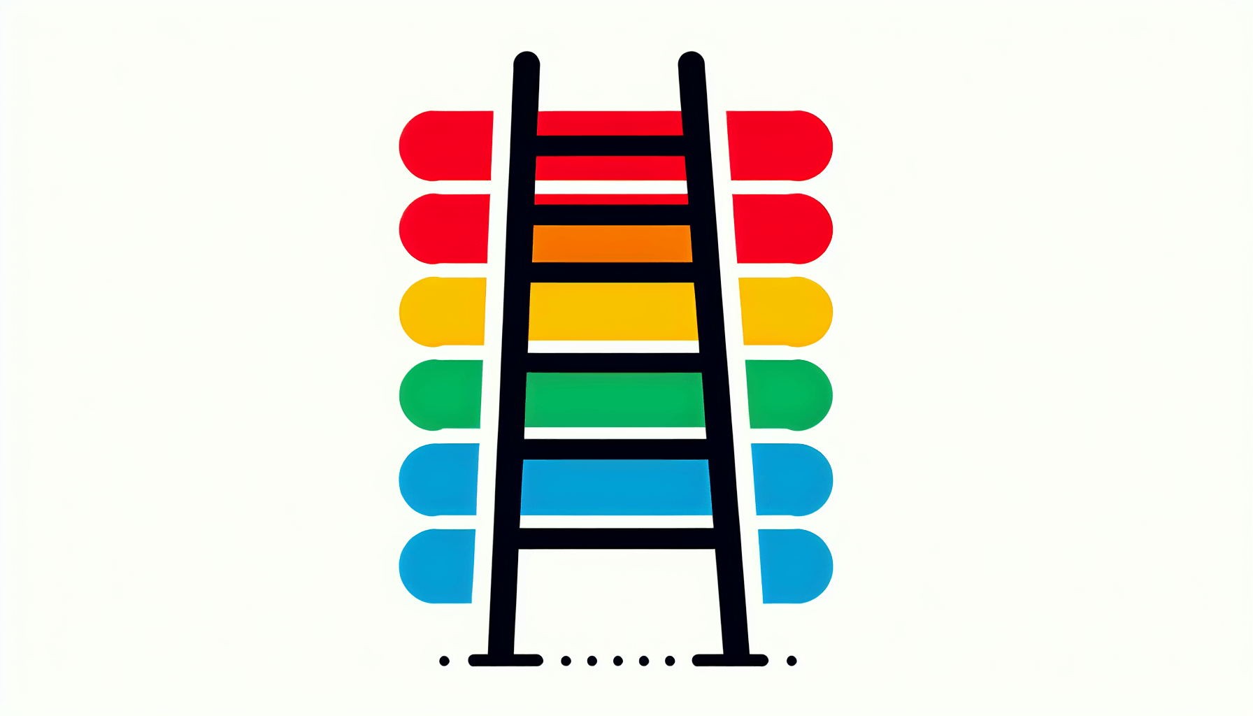 Ladder in flat illustration style and white background, red #f47574, green #88c7a8, yellow #fcc44b, and blue #645bc8 colors.