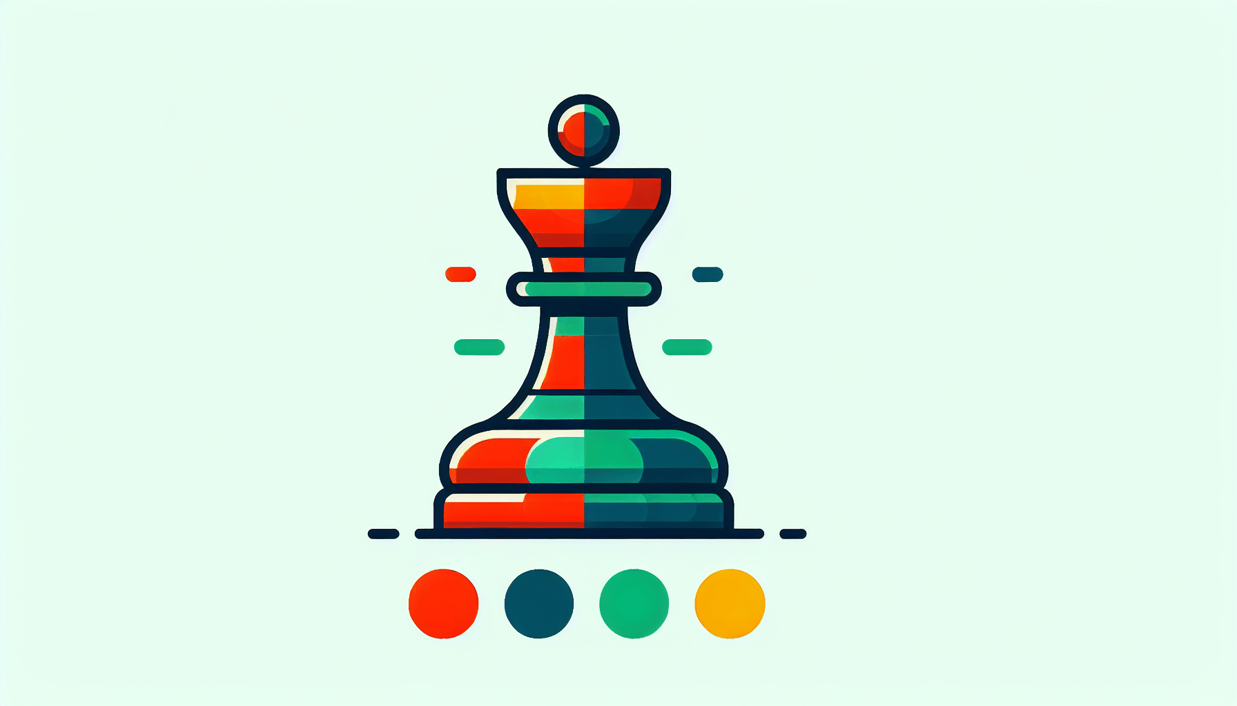 Chess piece in flat illustration style and white background, red #f47574, green #88c7a8, yellow #fcc44b, and blue #645bc8 colors.