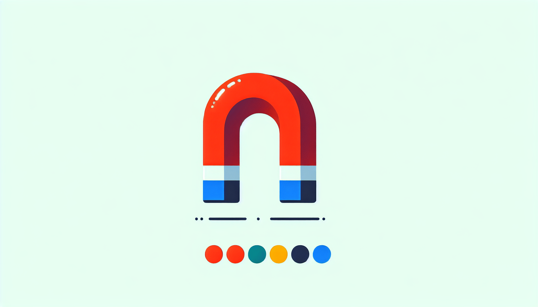 Magnet in flat illustration style and white background, red #f47574, green #88c7a8, yellow #fcc44b, and blue #645bc8 colors.