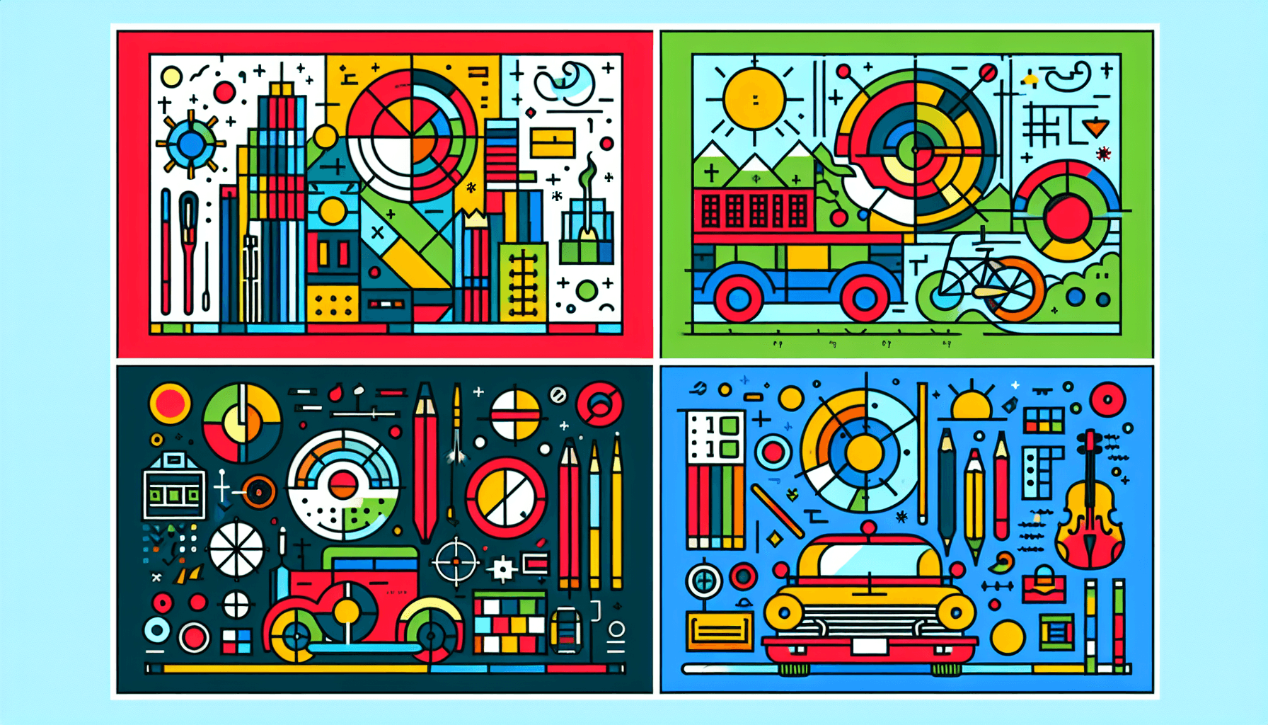 Blueprint in flat illustration style and white background, red #f47574, green #88c7a8, yellow #fcc44b, and blue #645bc8 colors.