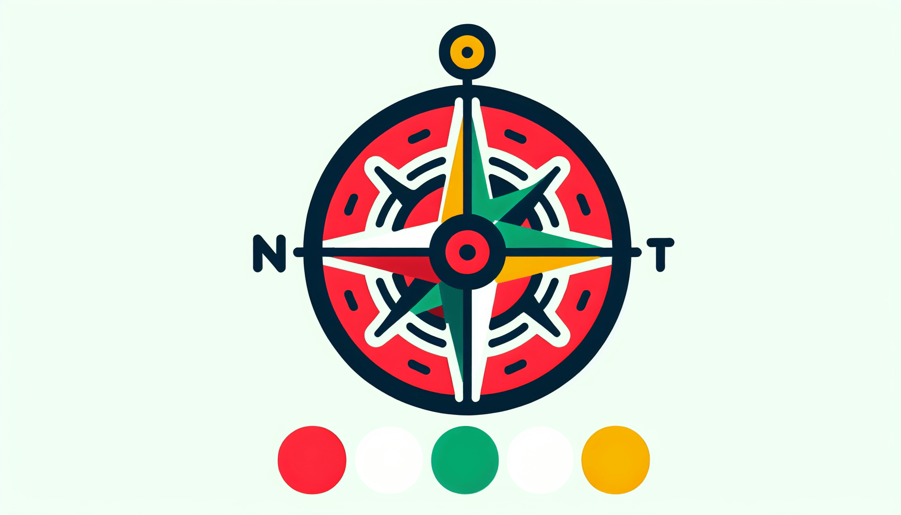 Compass in flat illustration style and white background, red #f47574, green #88c7a8, yellow #fcc44b, and blue #645bc8 colors.