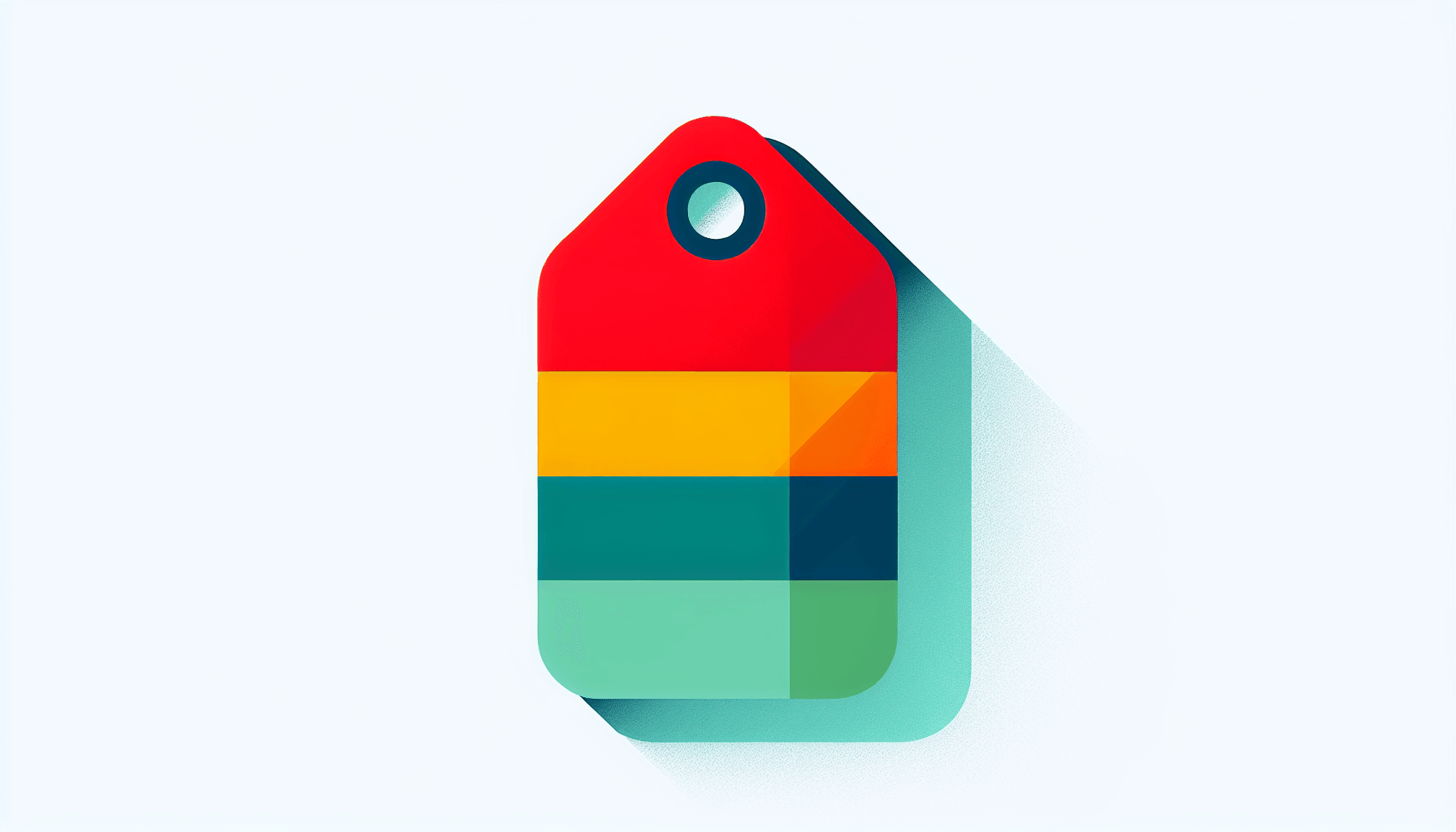 Discount tag in flat illustration style and white background, red #f47574, green #88c7a8, yellow #fcc44b, and blue #645bc8 colors.