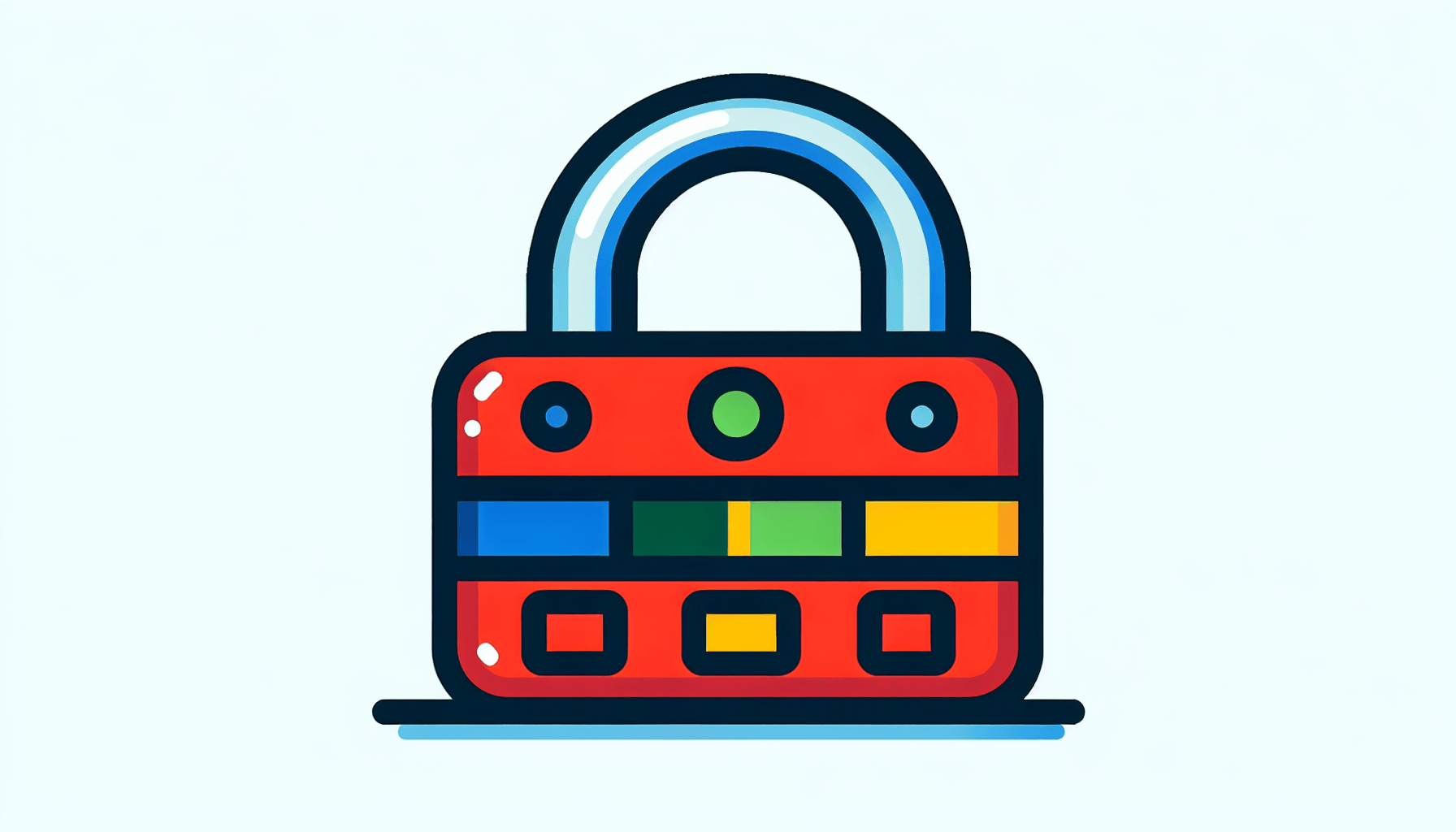 Lock in flat illustration style and white background, red #f47574, green #88c7a8, yellow #fcc44b, and blue #645bc8 colors.