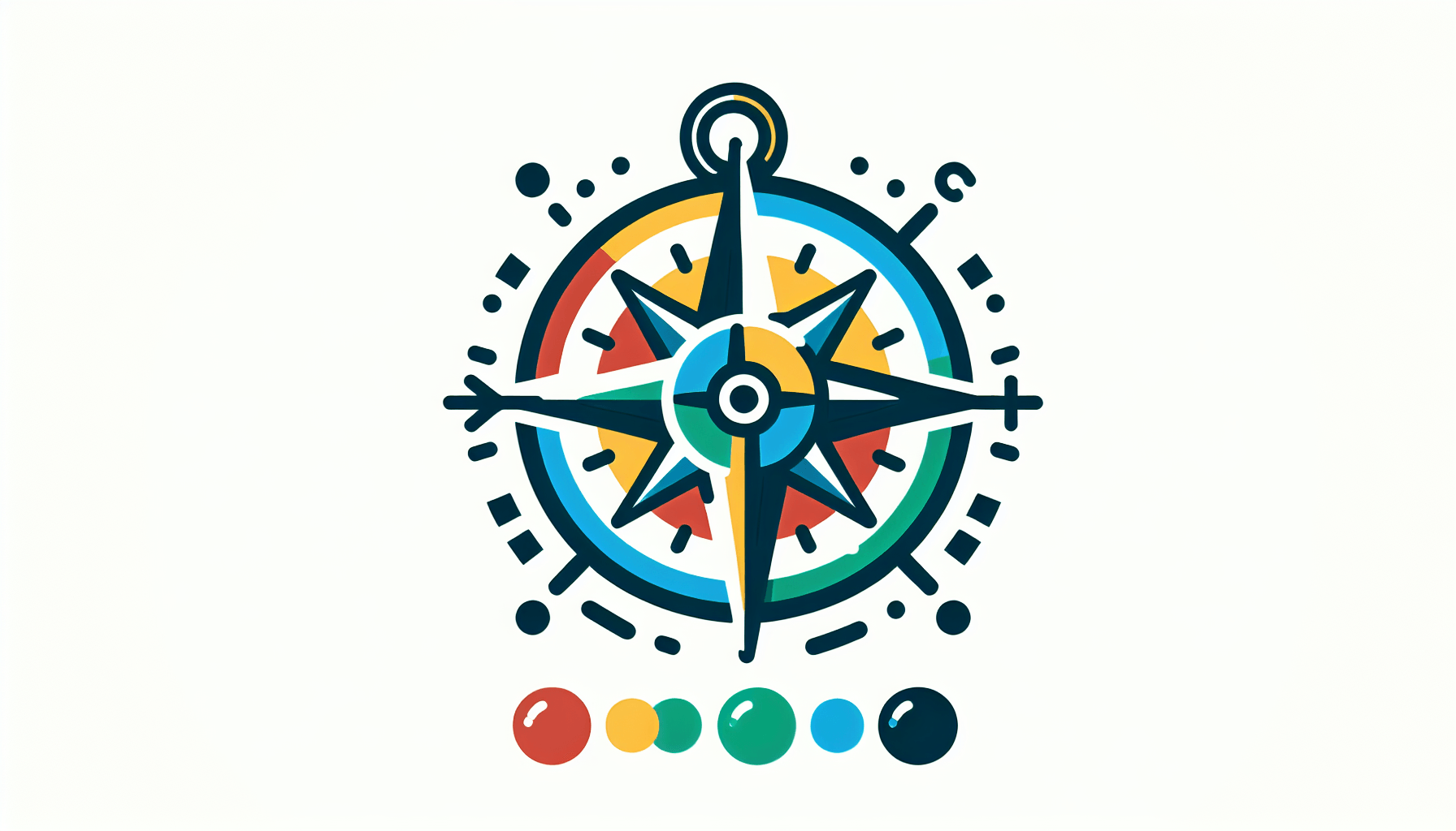 Compass in flat illustration style and white background, red #f47574, green #88c7a8, yellow #fcc44b, and blue #645bc8 colors.