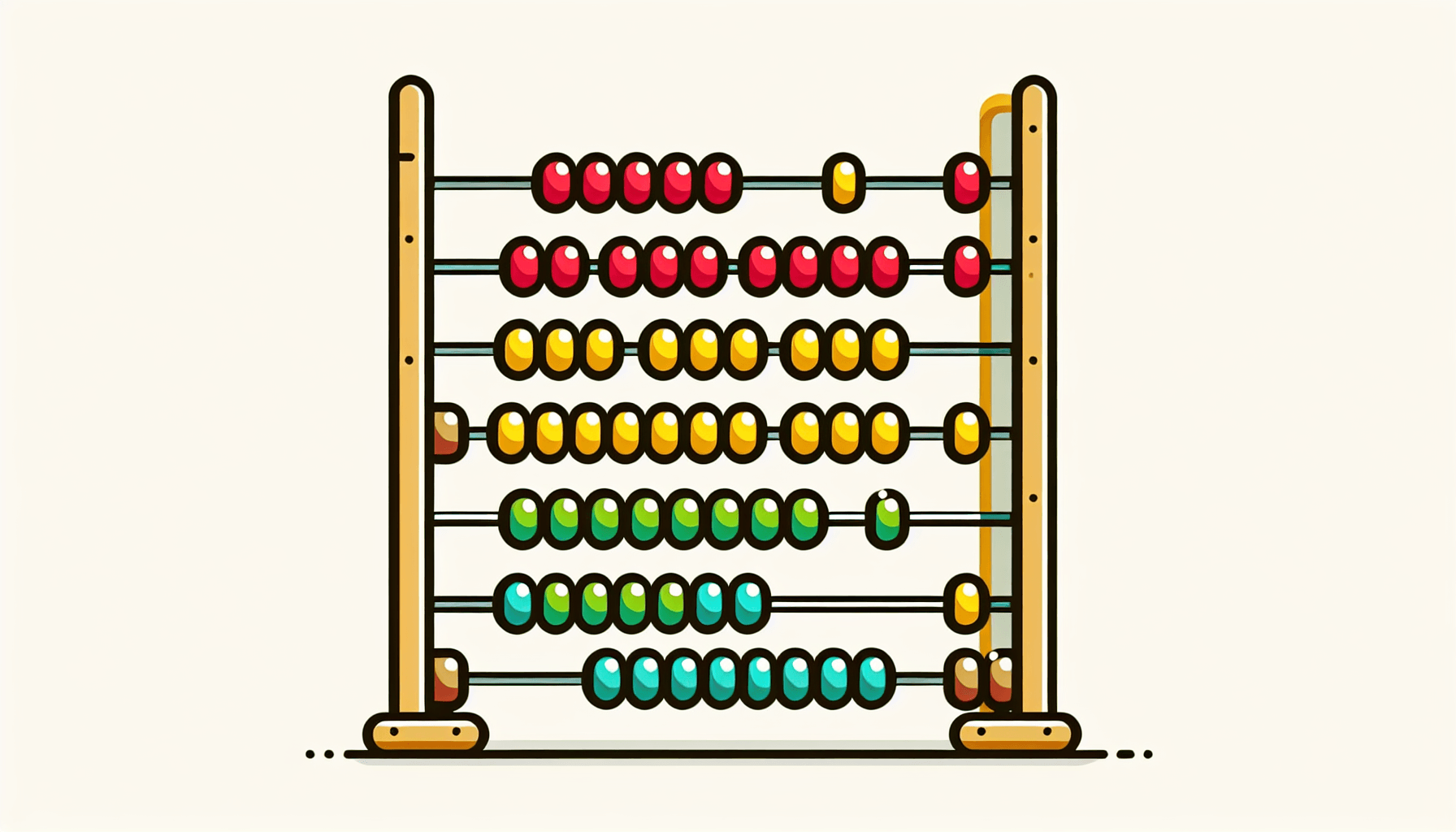 Abacus in flat illustration style and white background, red #f47574, green #88c7a8, yellow #fcc44b, and blue #645bc8 colors.
