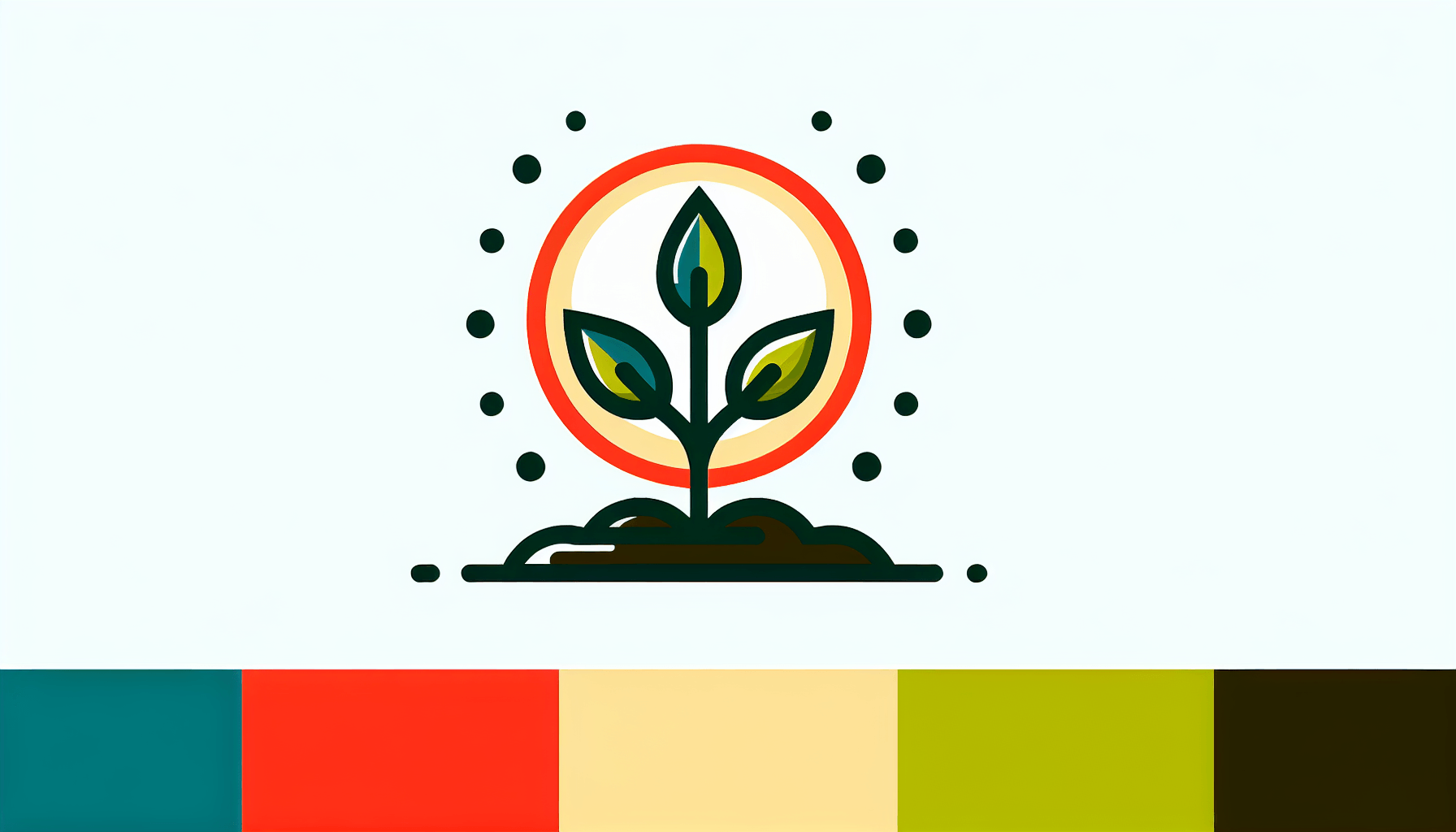 Seedling in flat illustration style and white background, red #f47574, green #88c7a8, yellow #fcc44b, and blue #645bc8 colors.