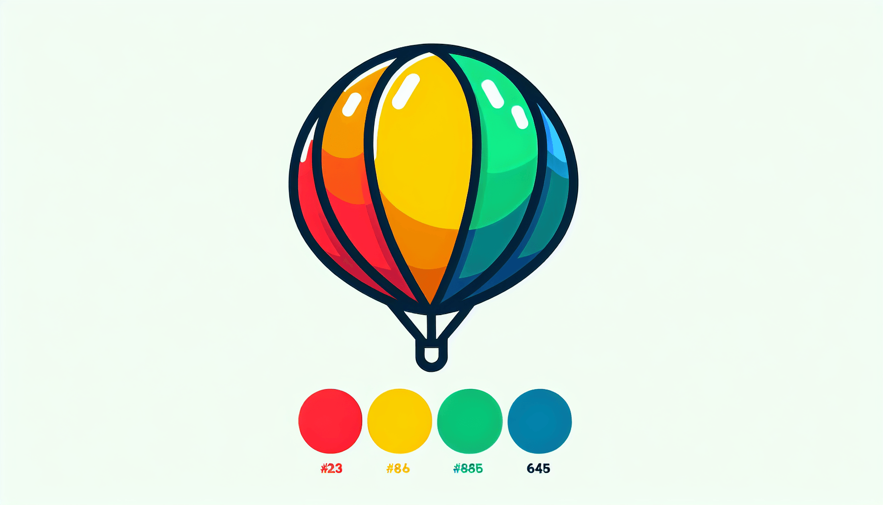 Balloon in flat illustration style and white background, red #f47574, green #88c7a8, yellow #fcc44b, and blue #645bc8 colors.