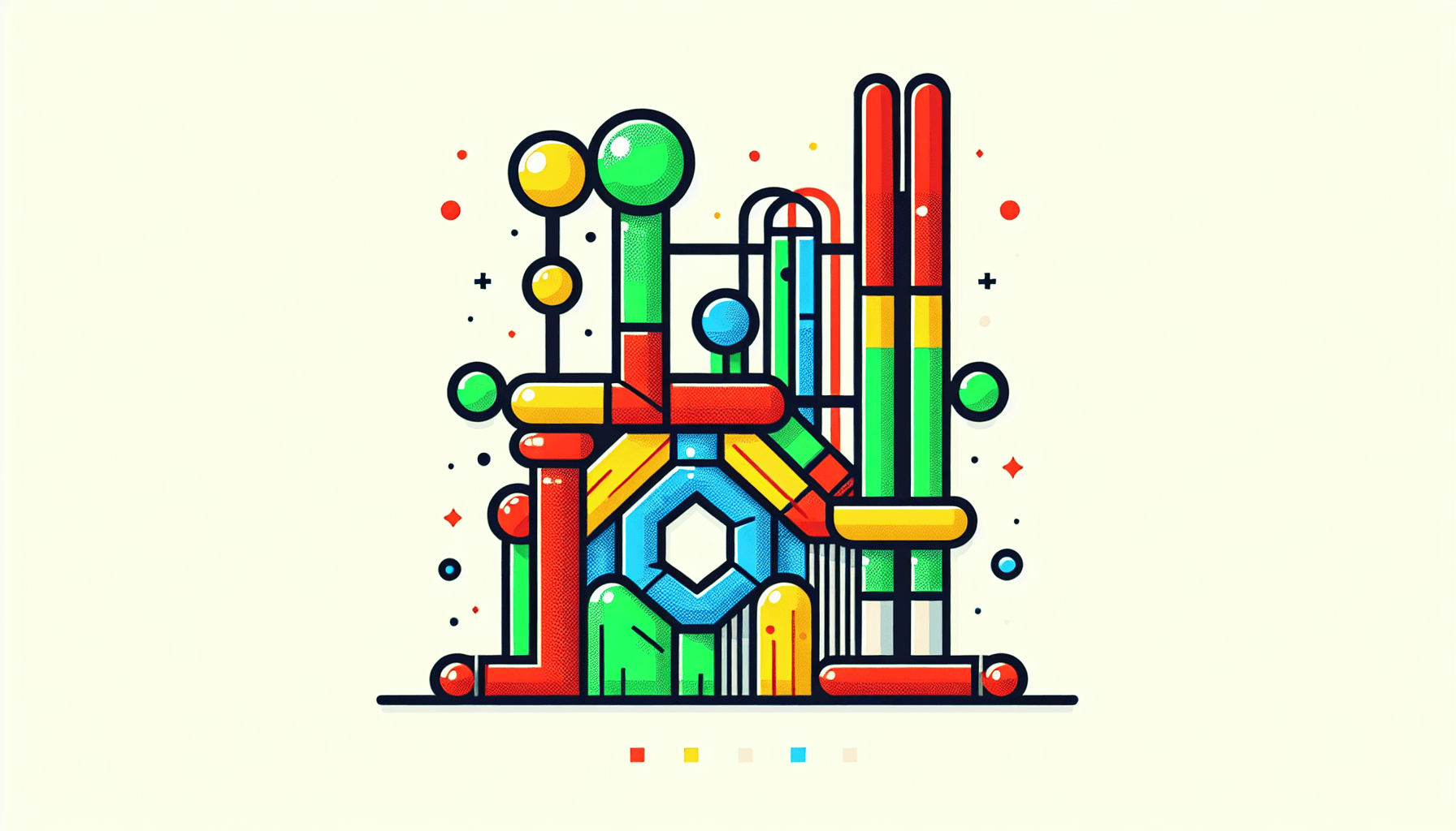 Catalyst in flat illustration style and white background, red #f47574, green #88c7a8, yellow #fcc44b, and blue #645bc8 colors.