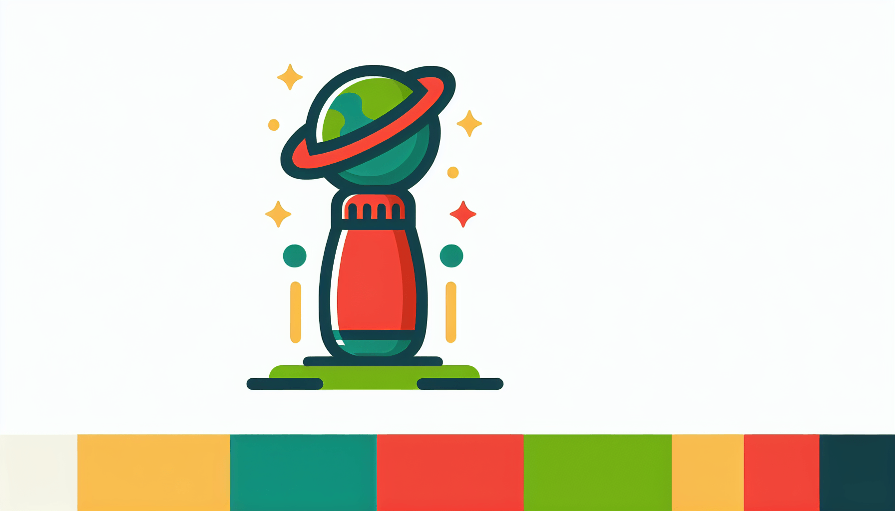 Reusable in flat illustration style and white background, red #f47574, green #88c7a8, yellow #fcc44b, and blue #645bc8 colors.