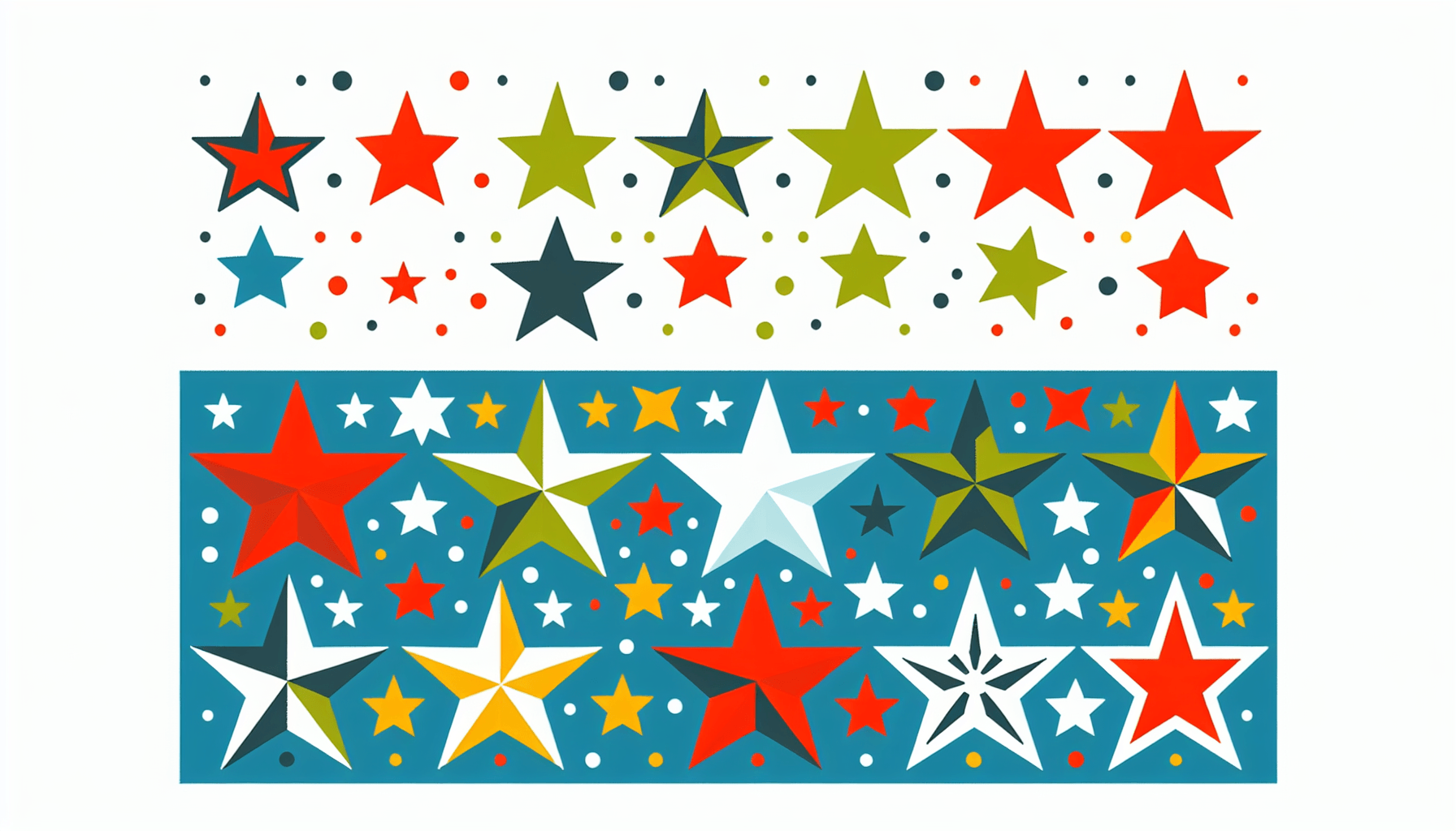 Success factors -> Stars in flat illustration style and white background, red #f47574, green #88c7a8, yellow #fcc44b, and blue #645bc8 colors.
