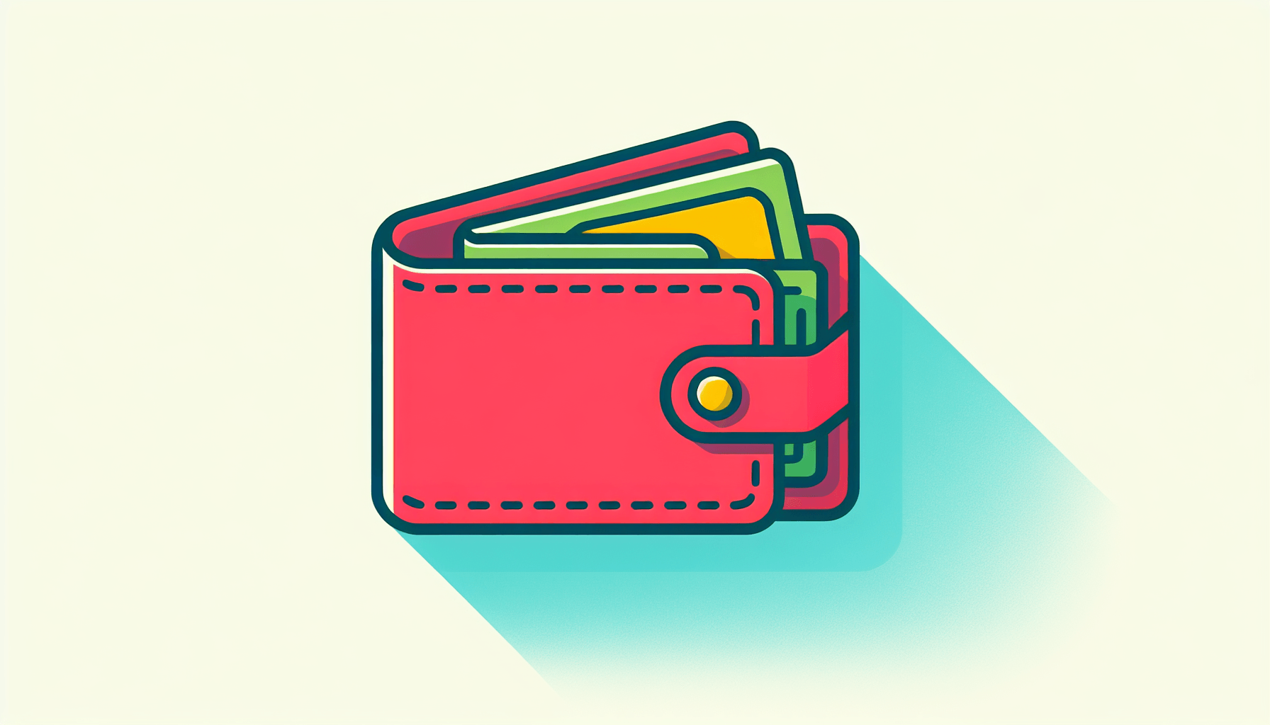 No interest -> Empty wallet in flat illustration style and white background, red #f47574, green #88c7a8, yellow #fcc44b, and blue #645bc8 colors.