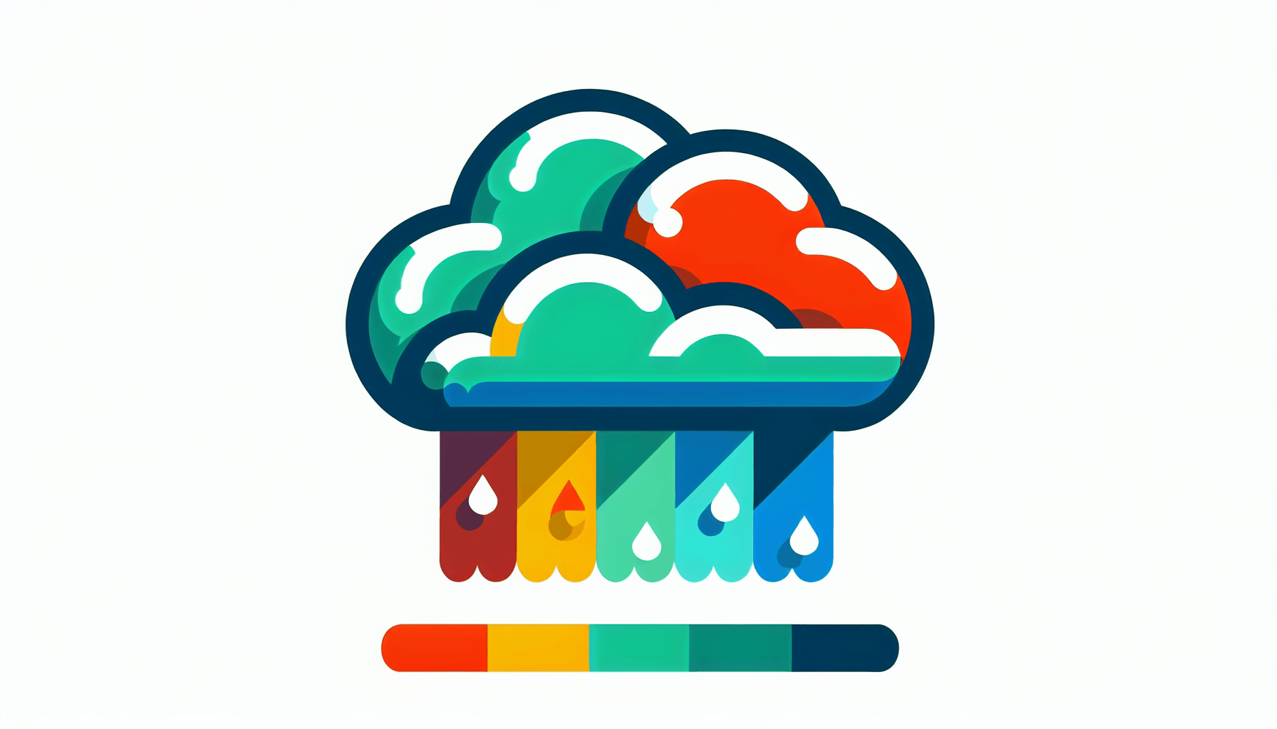 Klarna controversy -> Storm cloud in flat illustration style and white background, red #f47574, green #88c7a8, yellow #fcc44b, and blue #645bc8 colors.
