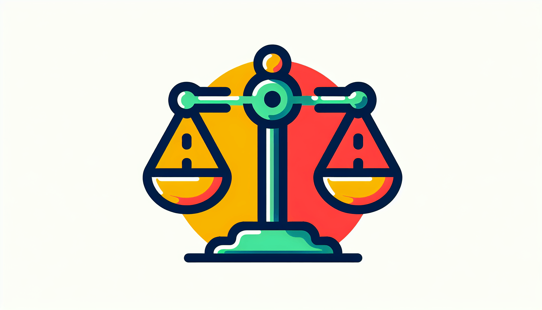 Klarna financials -> Balance scale in flat illustration style and white background, red #f47574, green #88c7a8, yellow #fcc44b, and blue #645bc8 colors.
