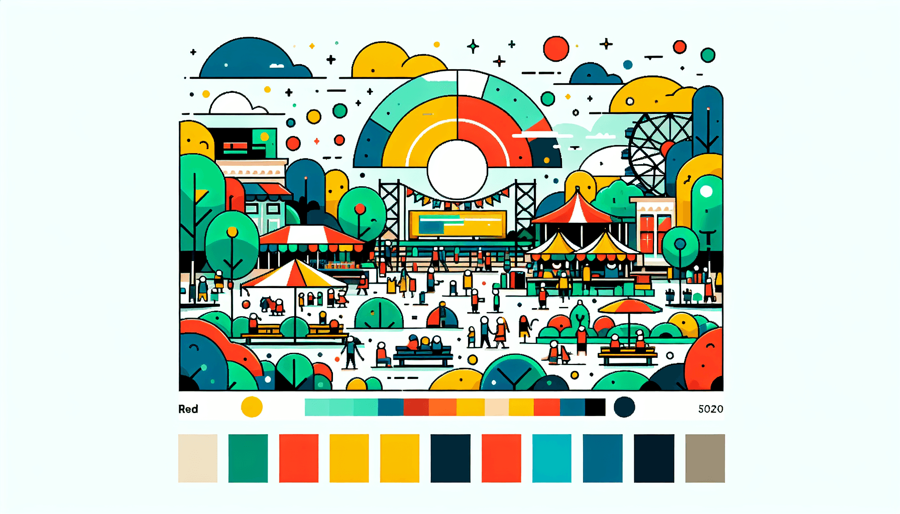 Venture in flat illustration style and white background, red #f47574, green #88c7a8, yellow #fcc44b, and blue #645bc8 colors.
