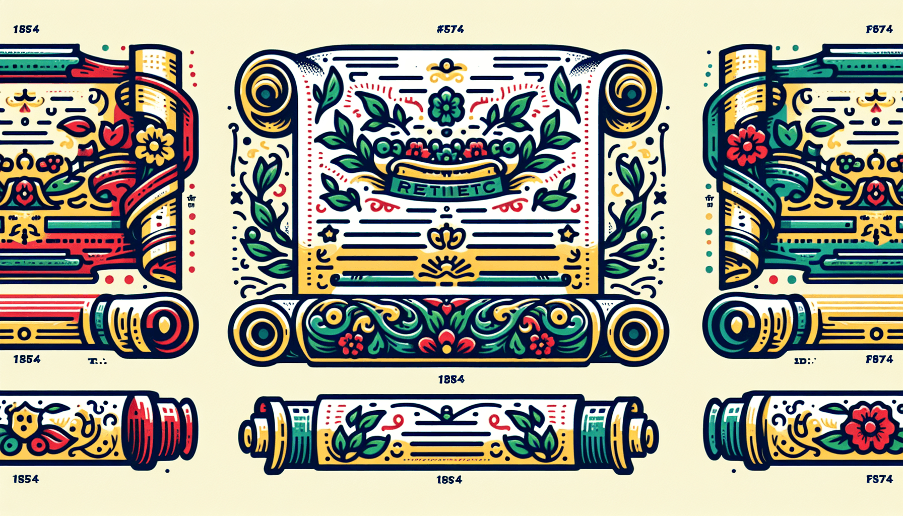 Patent scroll in flat illustration style and white background, red #f47574, green #88c7a8, yellow #fcc44b, and blue #645bc8 colors.