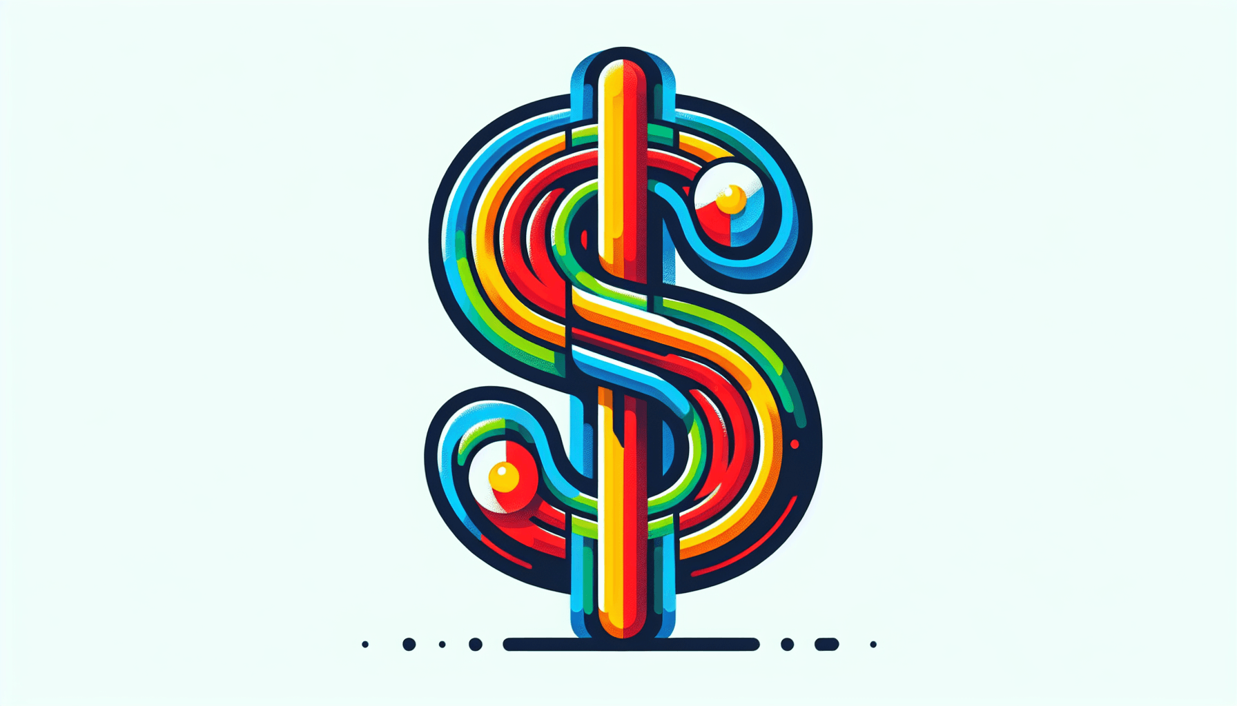 Dollar sign in flat illustration style and white background, red #f47574, green #88c7a8, yellow #fcc44b, and blue #645bc8 colors.