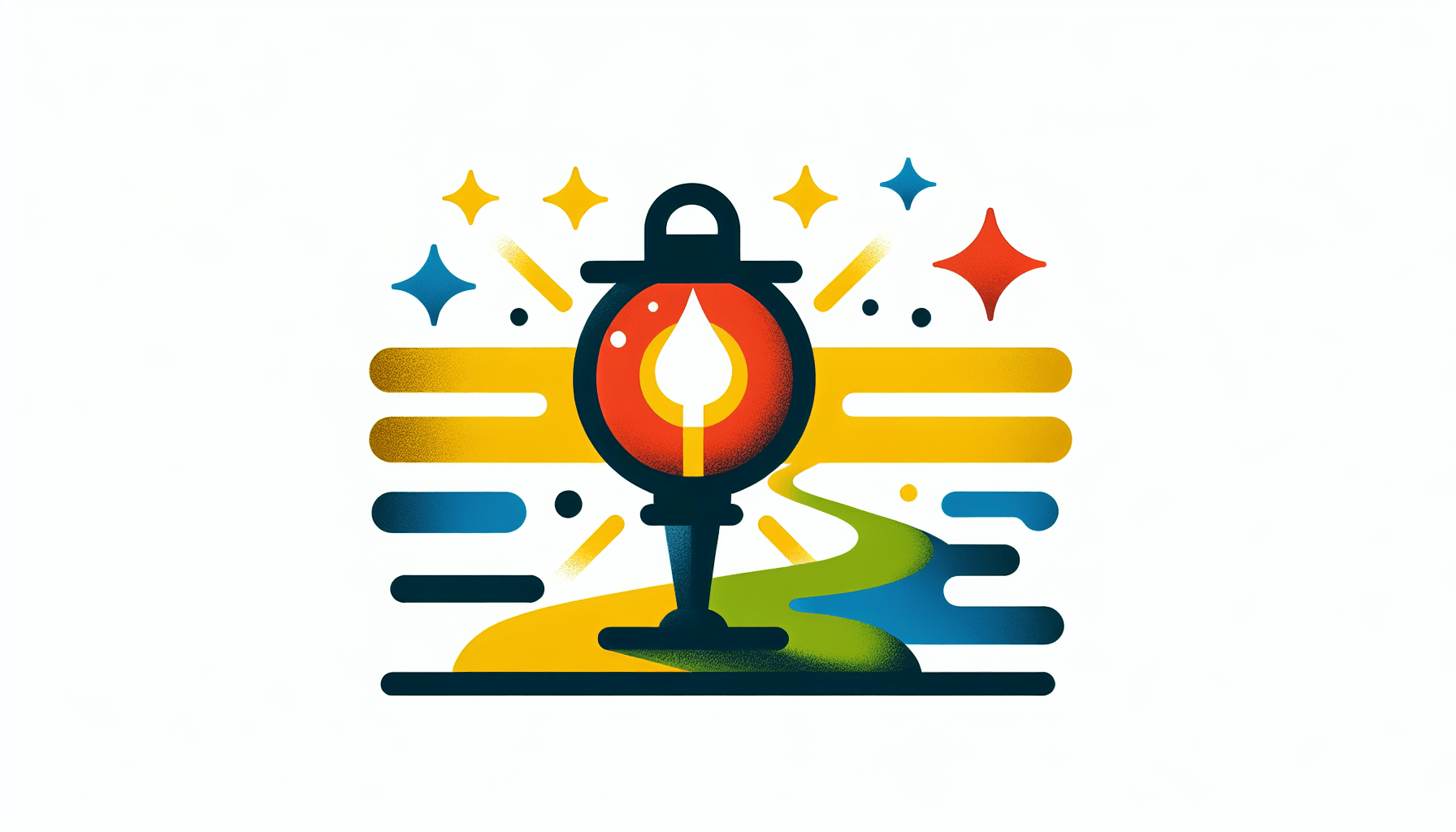 Business coaching -> Guidance lamp in flat illustration style and white background, red #f47574, green #88c7a8, yellow #fcc44b, and blue #645bc8 colors.