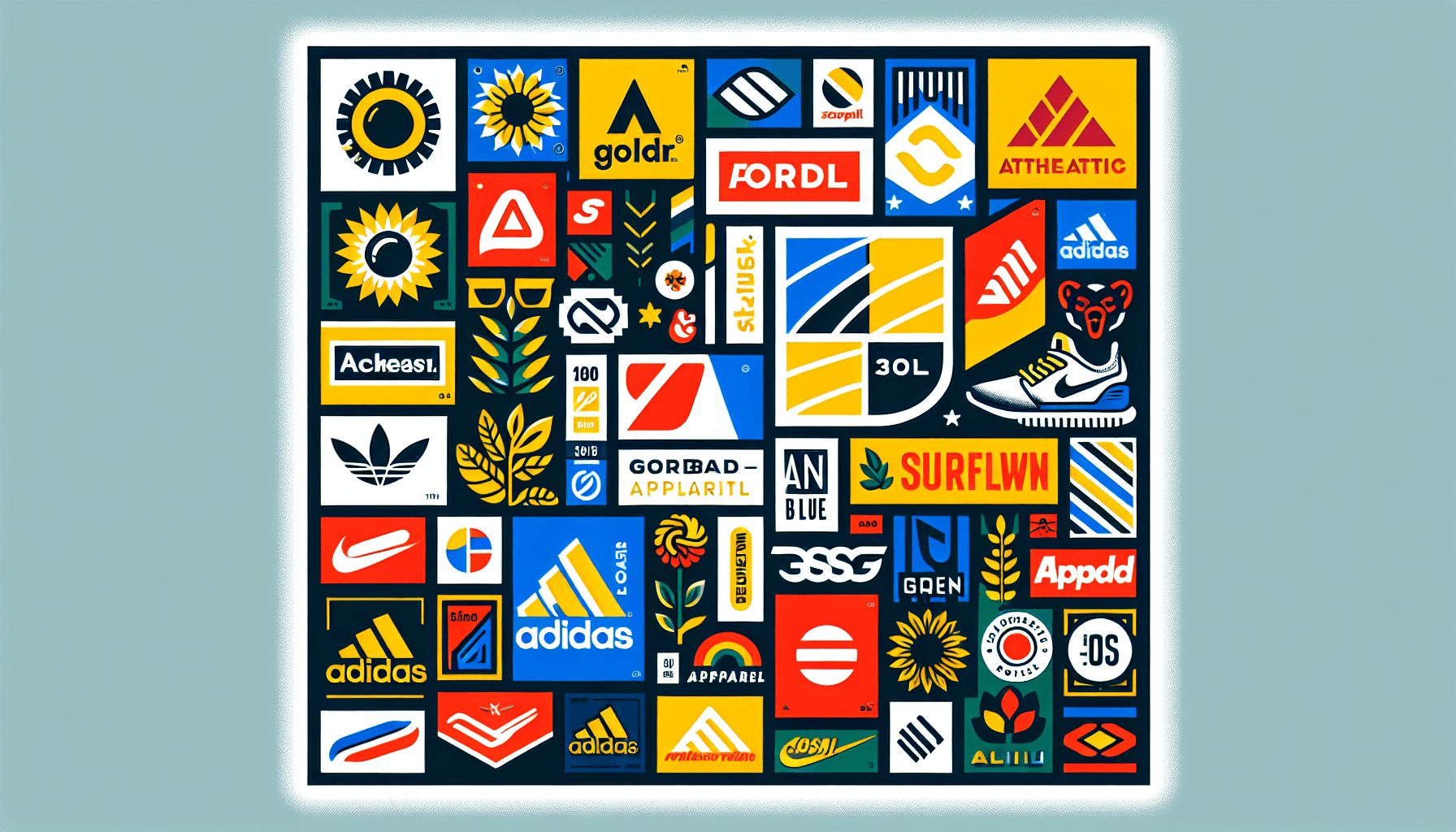Businesses Nike owns -> Brand portfolio in flat illustration style and white background, red #f47574, green #88c7a8, yellow #fcc44b, and blue #645bc8 colors.