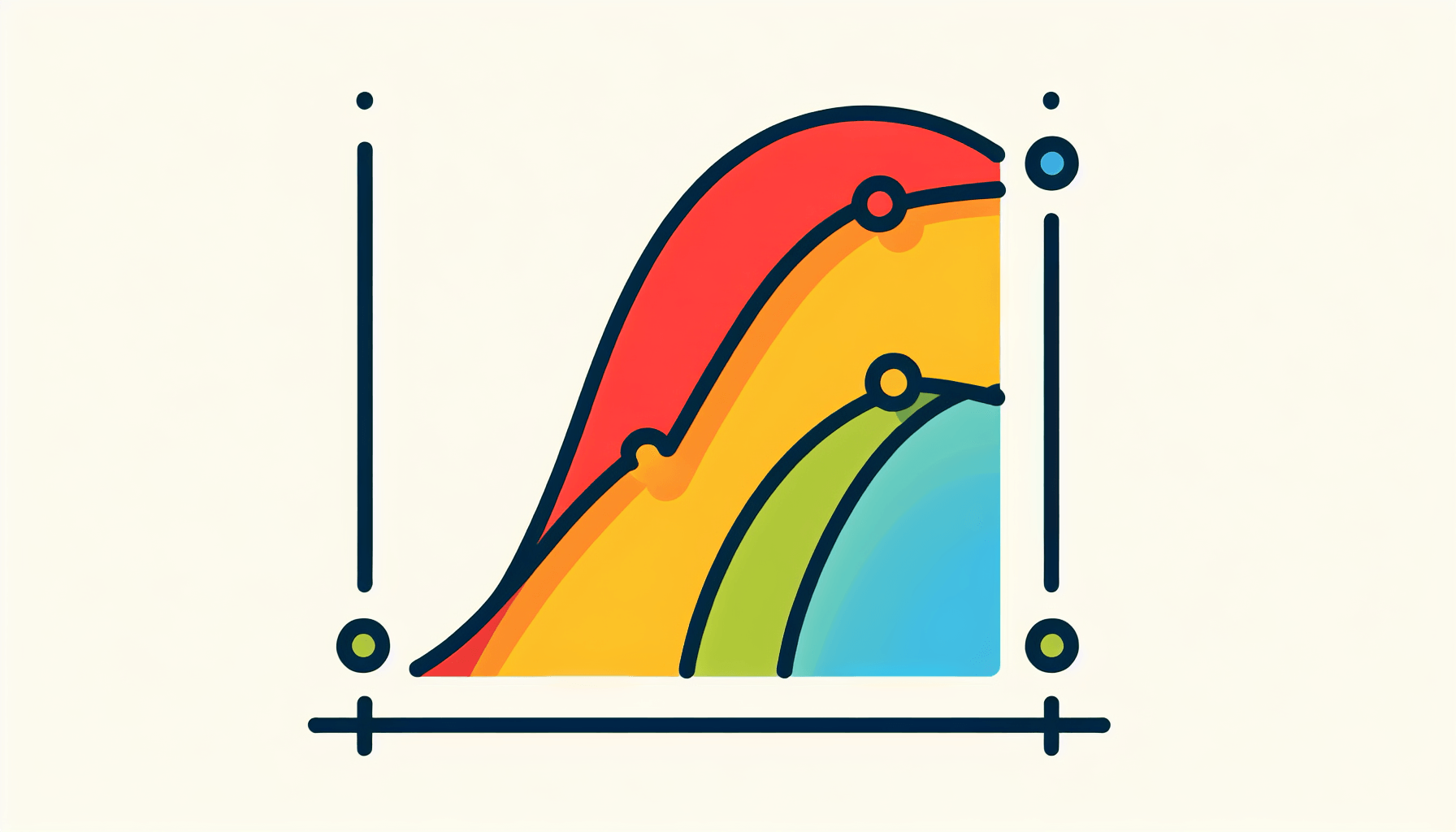 Regression line in flat illustration style and white background, red #f47574, green #88c7a8, yellow #fcc44b, and blue #645bc8 colors.